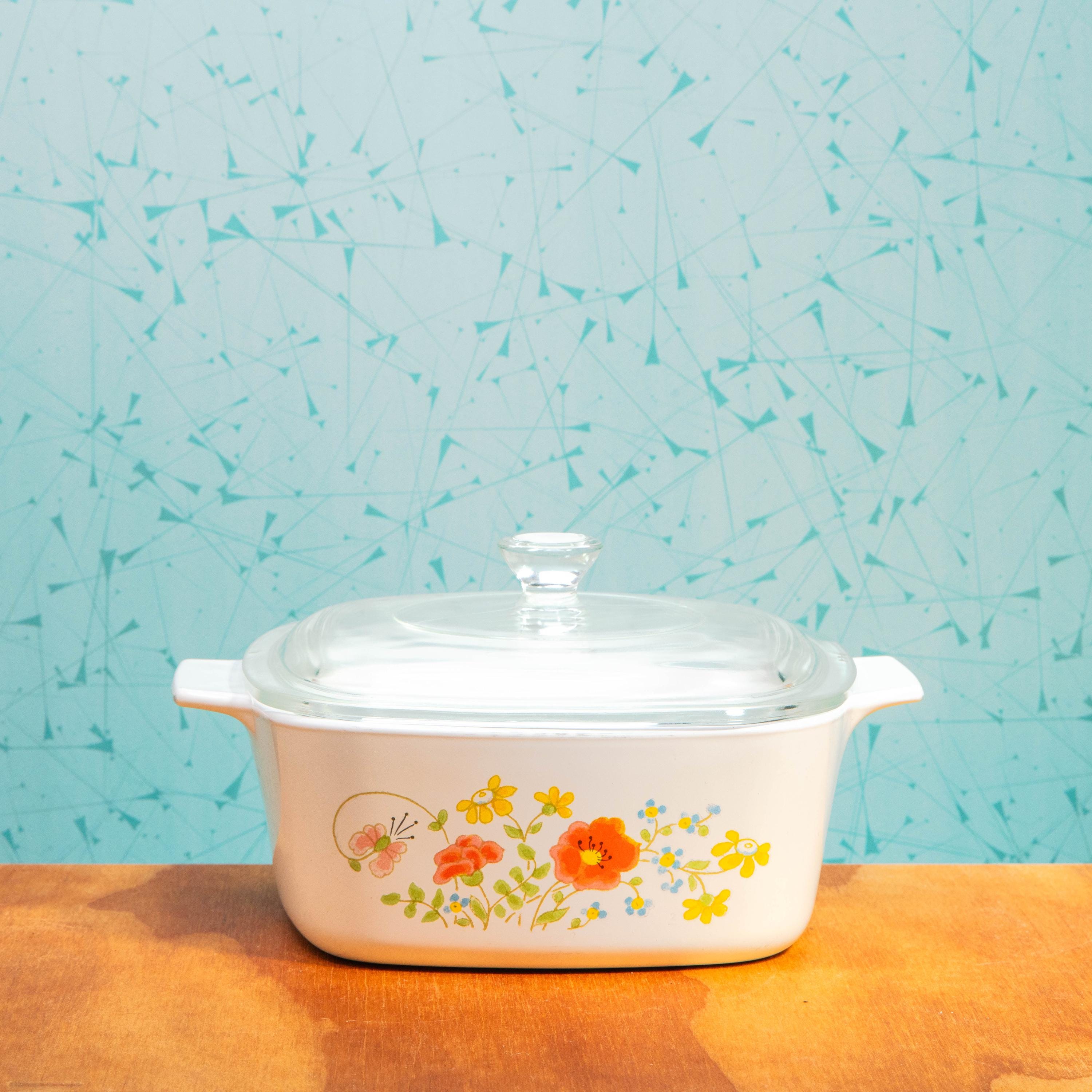 Vintage Corning Ware Wild Flower A-1 1/2-B 1.5 Quart Baking Dish with P-7-C Lid | Mid Century Bakeware