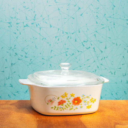 Vintage Corning Ware Wild Flower A-1 1/2-B 1.5 Quart Baking Dish with P-7-C Lid | Mid Century Bakeware