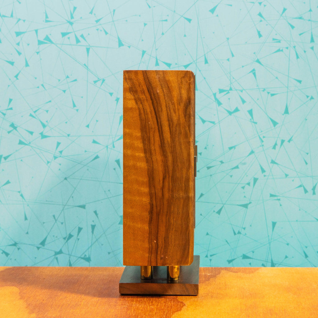 Vintage Phinney-Walker Wooden Desktop Clock with Brass Accents | Mid Century MCM