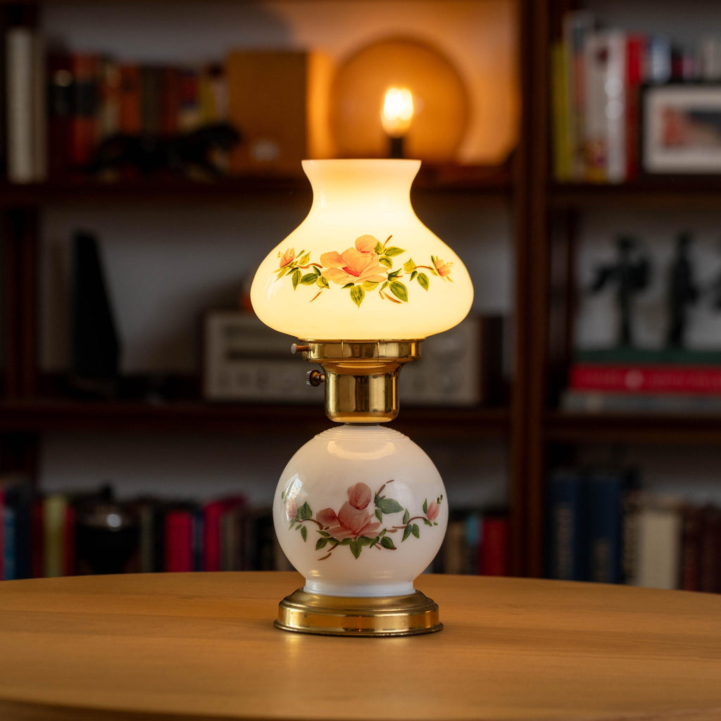 Vintage Gone With the Wind Style Hand-painted 2-Bulb Hurricane Lamp l | Mid Century
