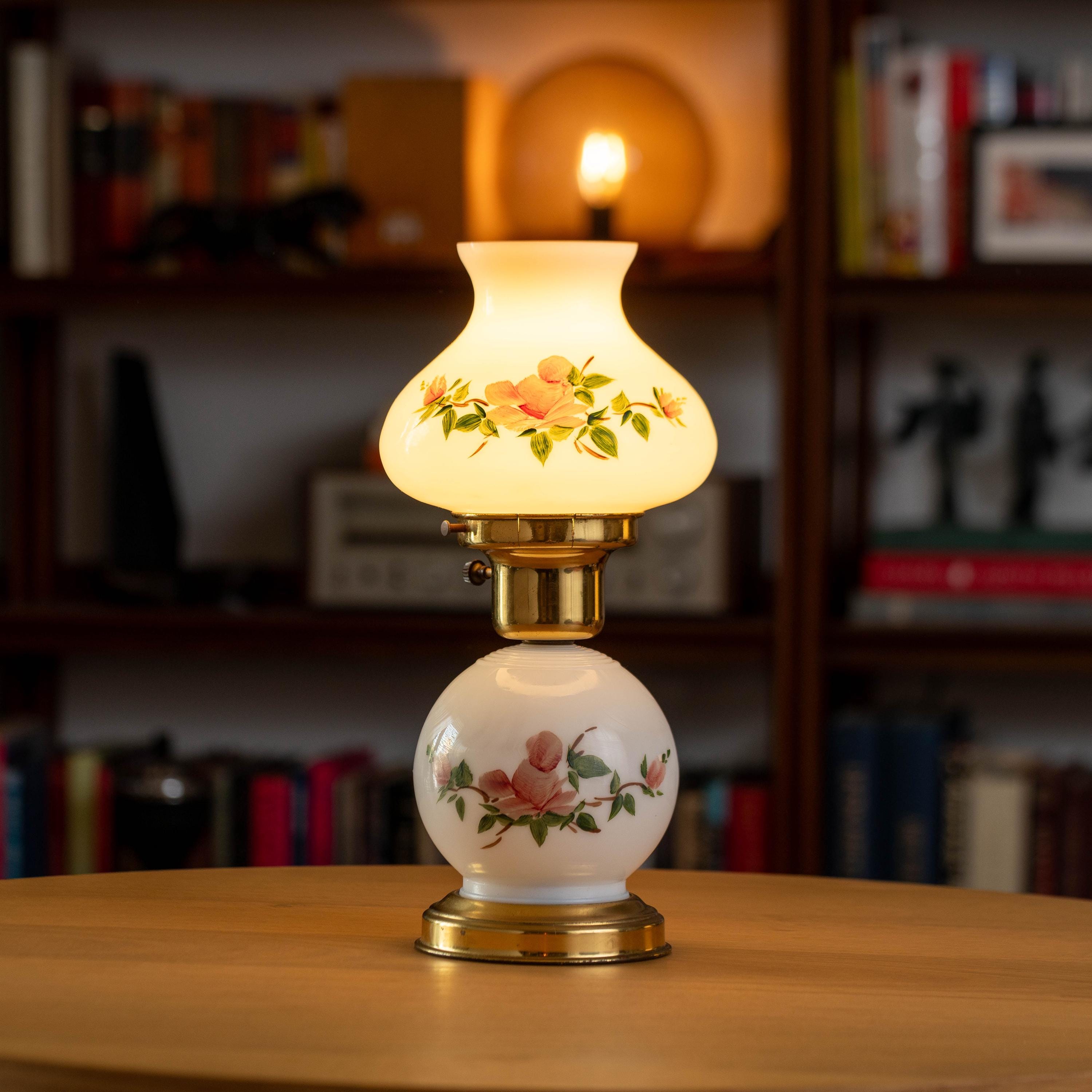 Vintage Gone With the Wind Style Hand-painted 2-Bulb Hurricane Lamp l | Mid Century