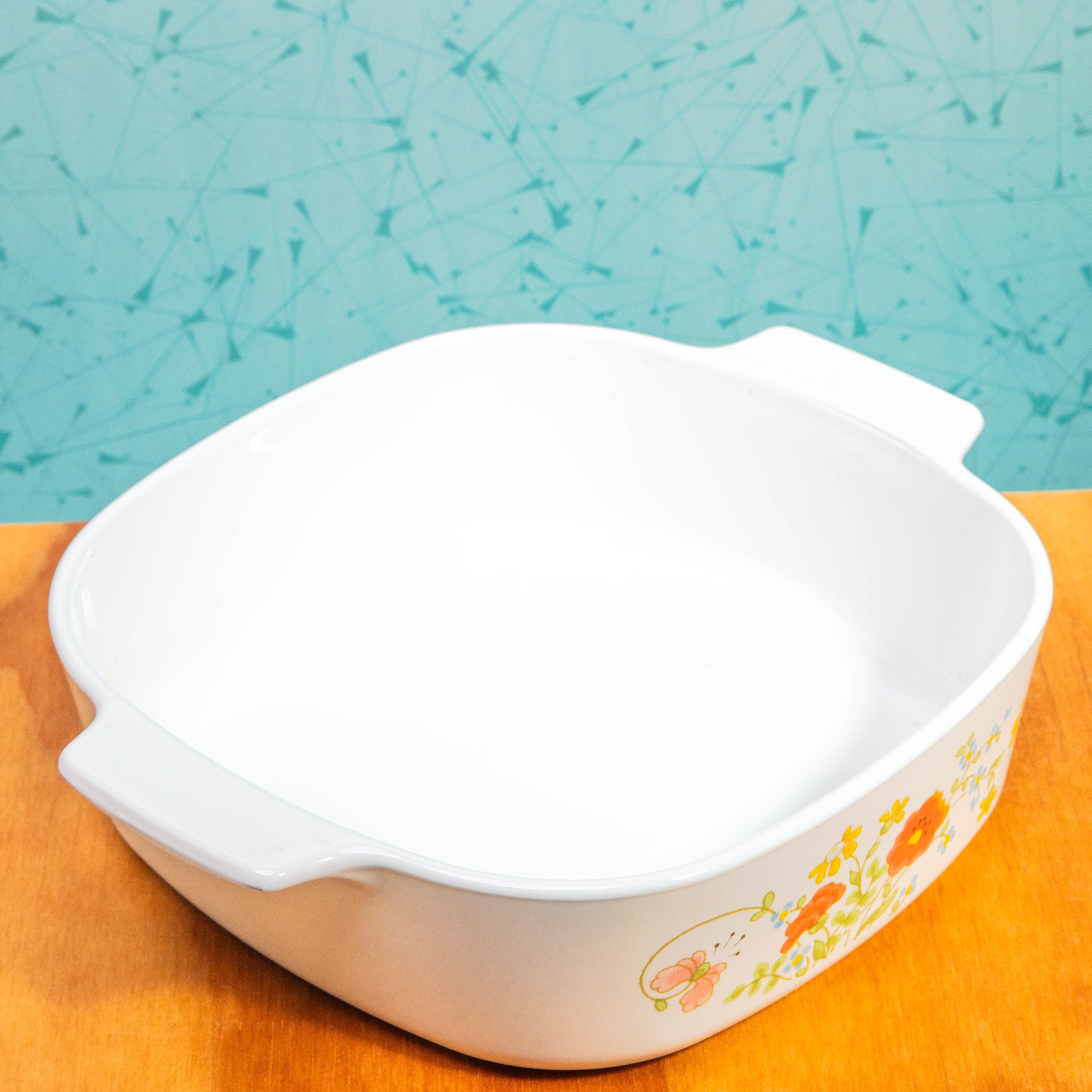 Vintage Corning Ware Wild Flower A-2-B 2 Quart Baking Dish with Pyrex A-9-C Lid | Mid Century Bakeware