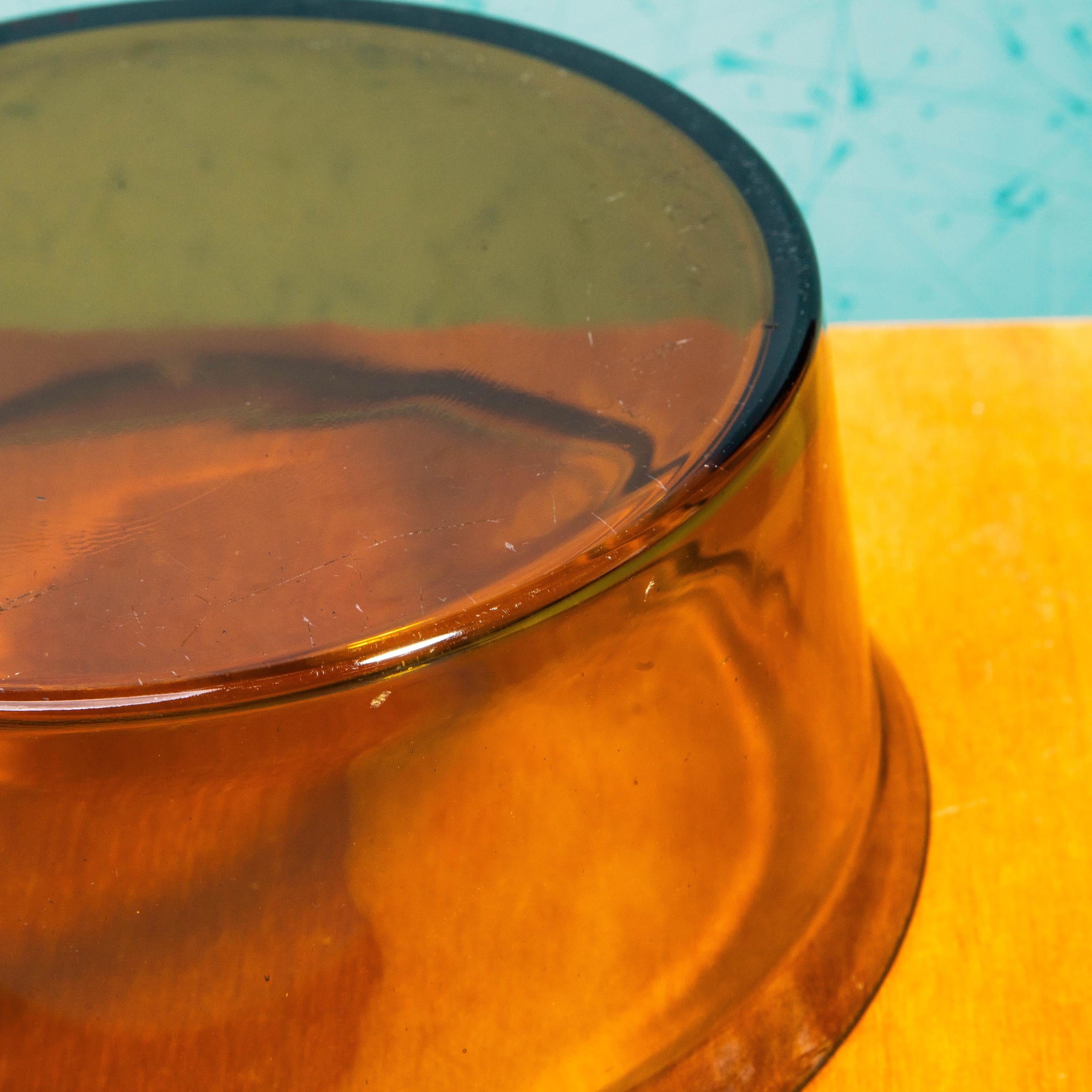 Vintage Arcopal France 8.5 Inch Amber Glass Bowl | Mid Century Bakeware