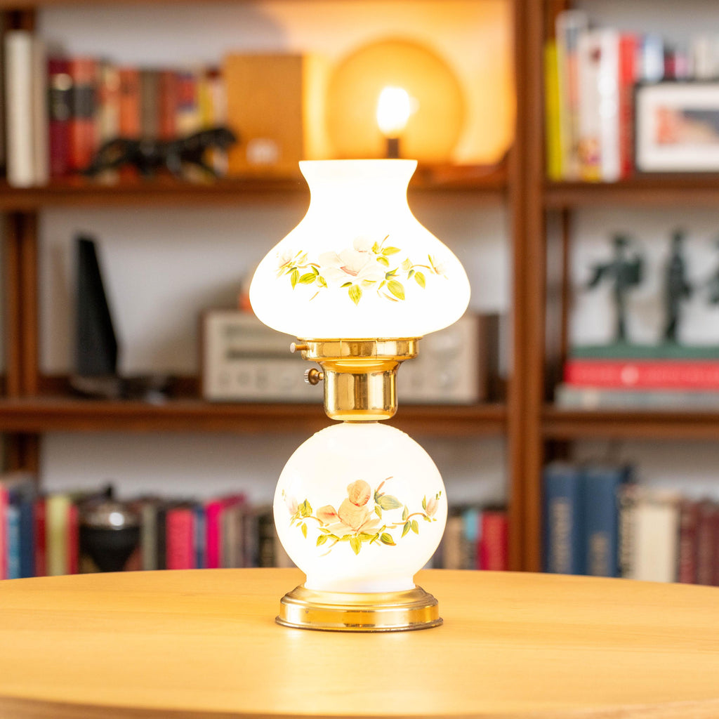 Vintage Gone With the Wind Style Hand-painted 2-Bulb Hurricane Lamp l | Mid Century