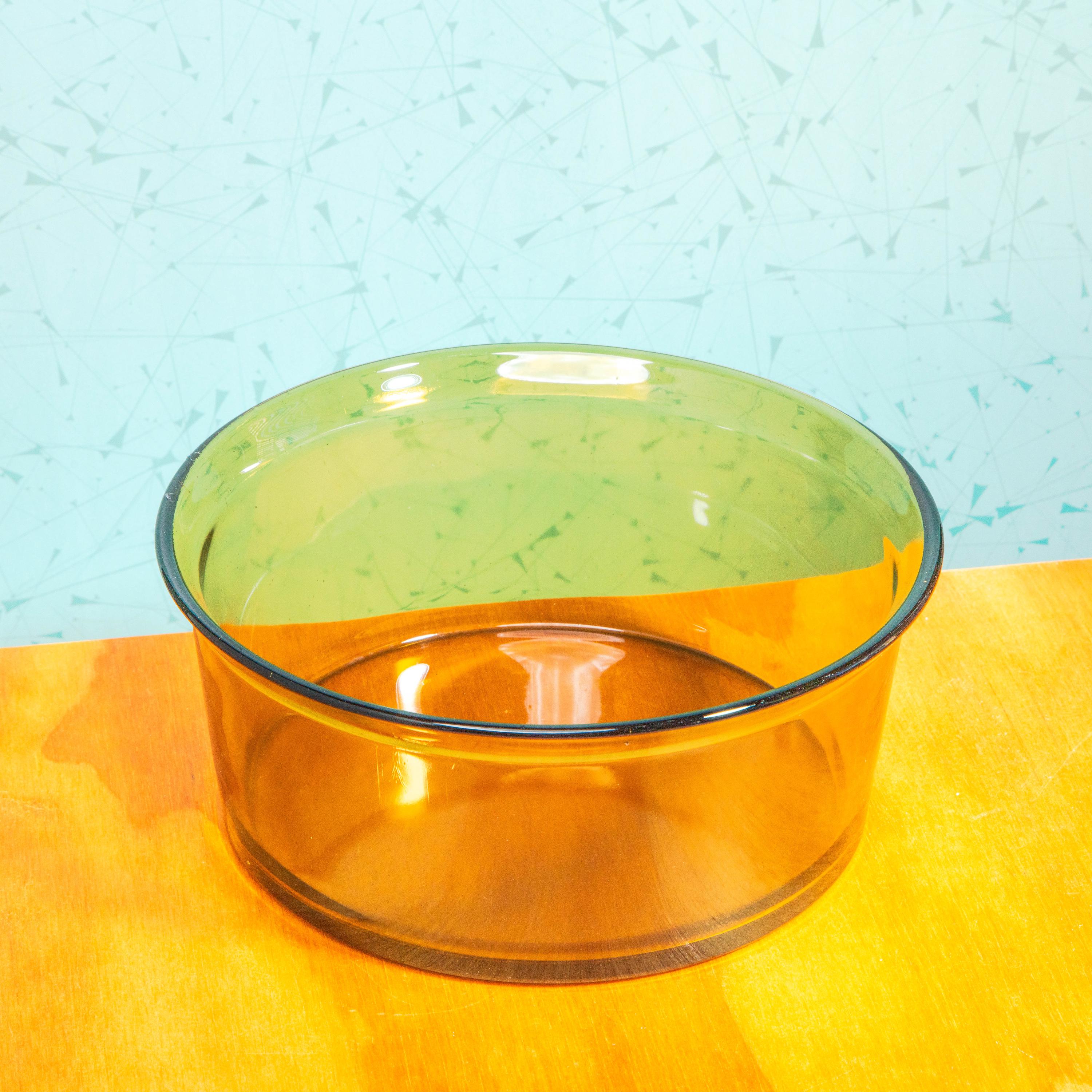 Vintage Arcopal France 8.5 Inch Amber Glass Bowl | Mid Century Bakeware