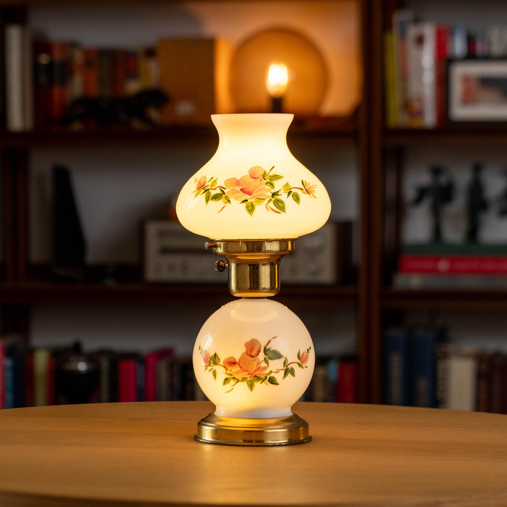 Vintage Gone With the Wind Style Hand-painted 2-Bulb Hurricane Lamp l | Mid Century