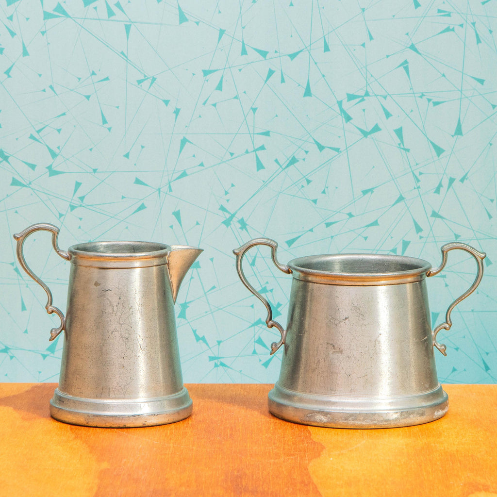 Vintage Set of American Pewter Colonial Silver Company 282-0-3 Sugar and 282-0-4 Creamer Containers