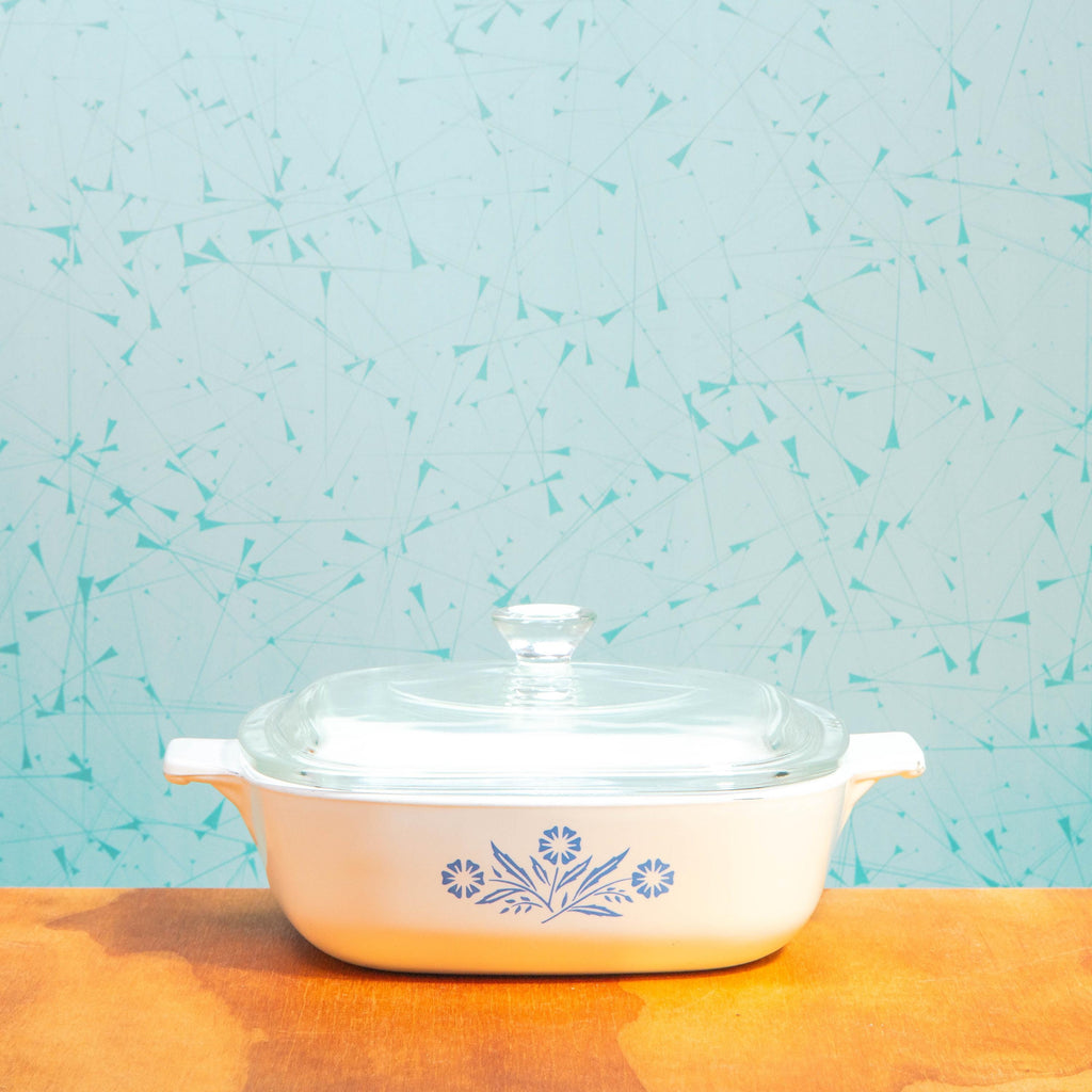 Corning Ware Blue Cornflower P-1-B 1 Quart Baking Dish with P-7-C Lid | Mid Century Bakeware