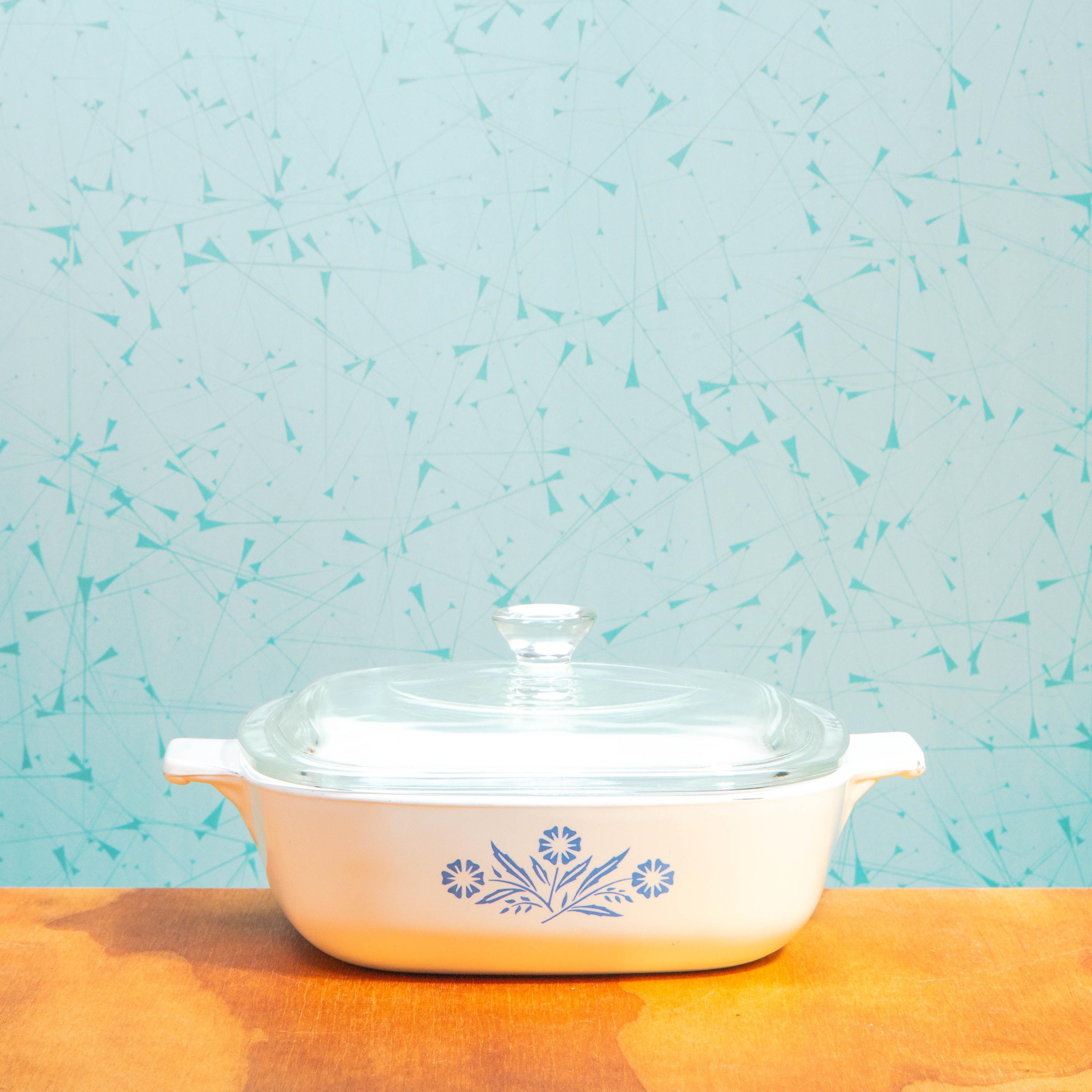 Corning Ware Blue Cornflower P-1-B 1 Quart Baking Dish with P-7-C Lid | Mid Century Bakeware