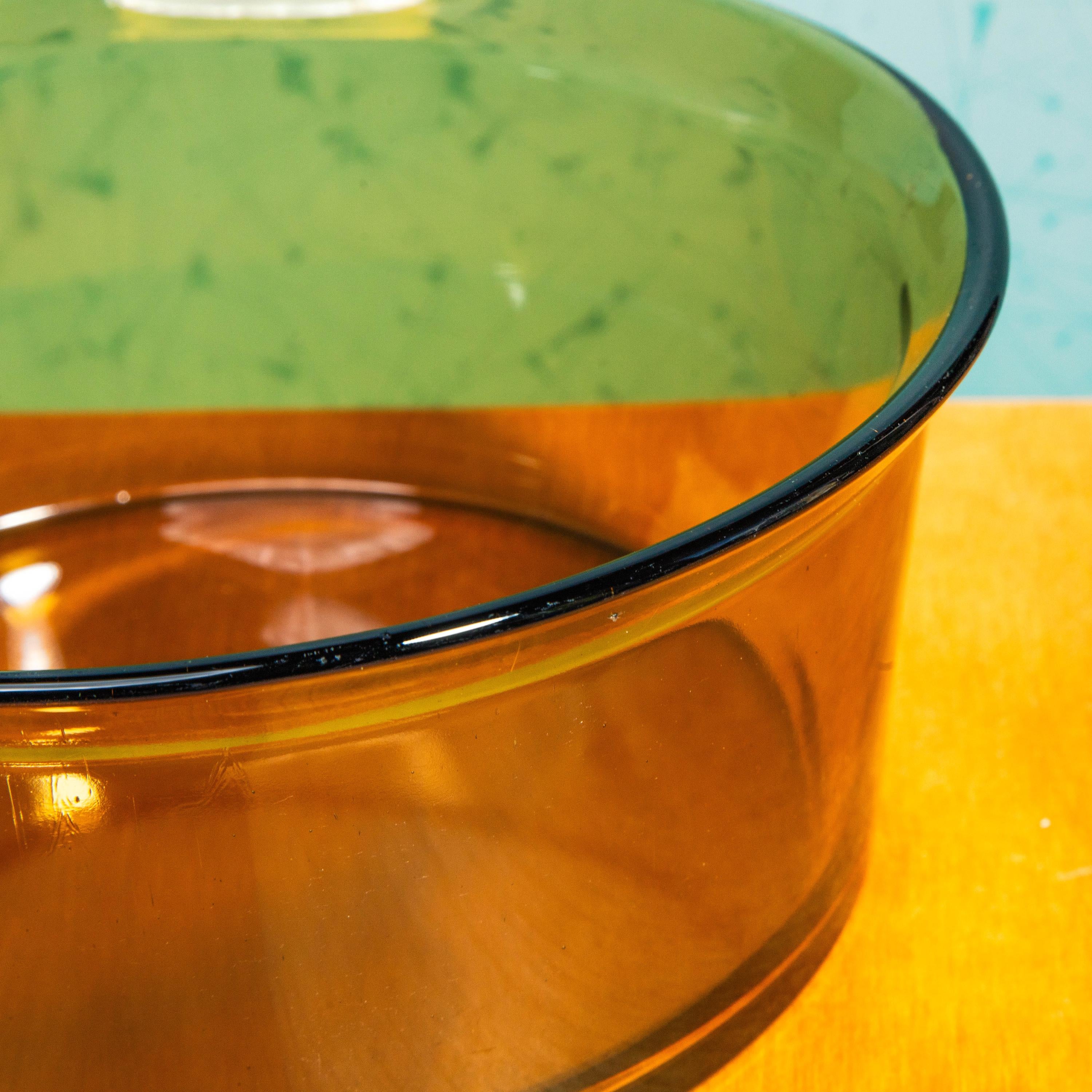 Vintage Arcopal France 8.5 Inch Amber Glass Bowl | Mid Century Bakeware