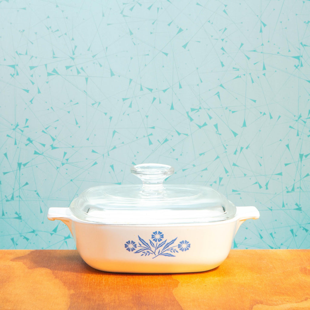 Corning Ware Blue Cornflower P-1-B 1 Quart Baking Dish with Pyrex A7C Lid | Mid Century Bakeware