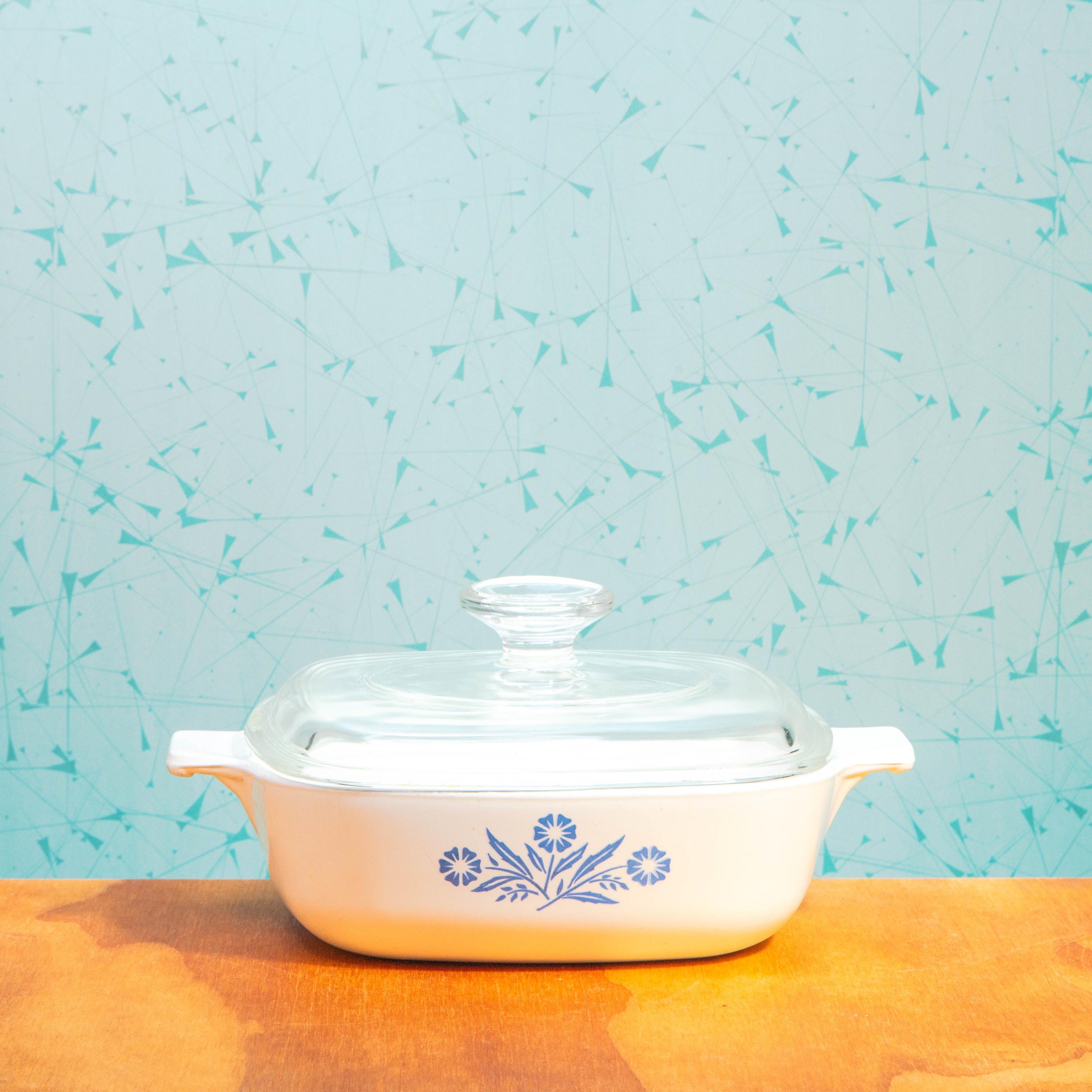 Corning Ware Blue Cornflower P-1-B 1 Quart Baking Dish with Pyrex A7C Lid | Mid Century Bakeware