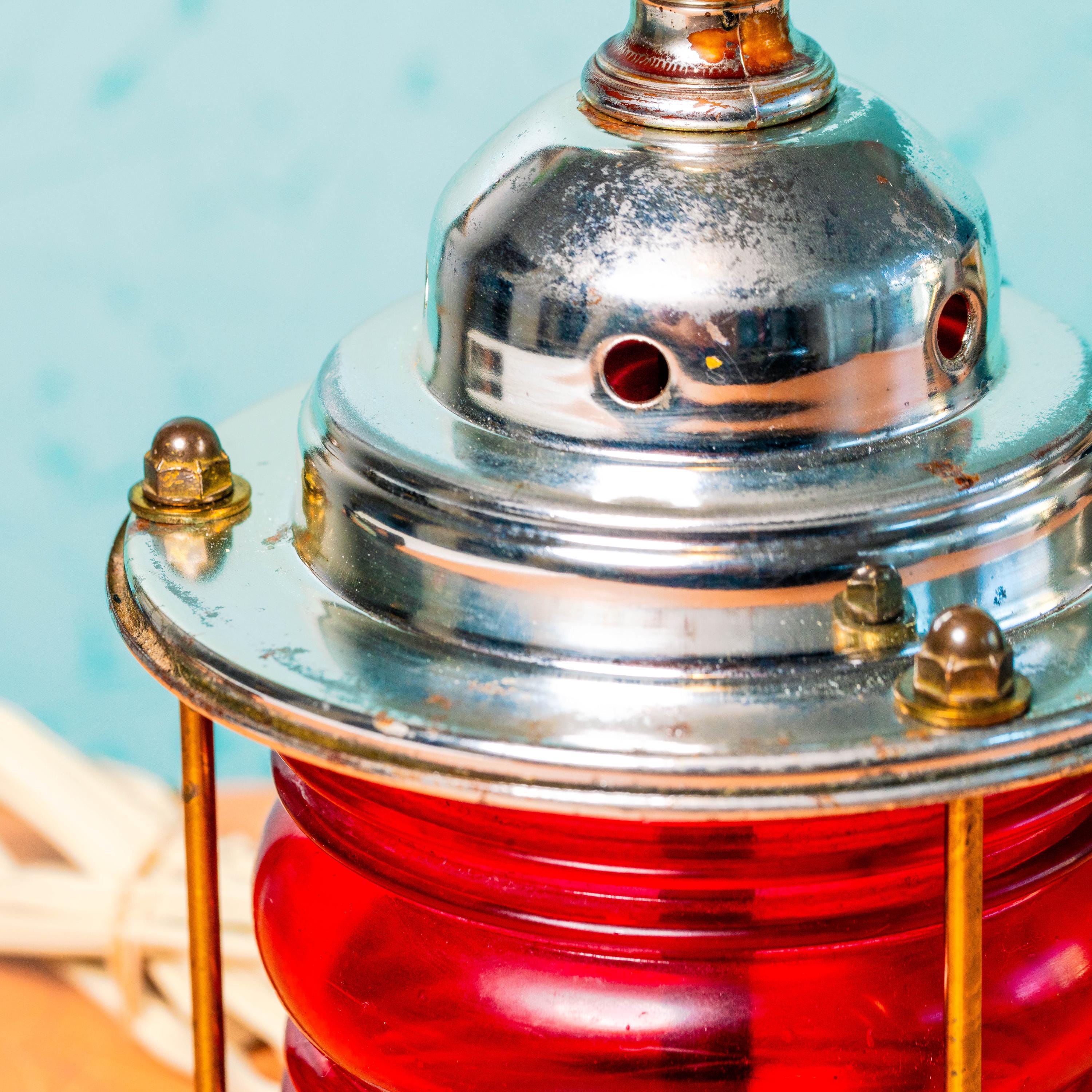Vintage Red Nautical Maritime Dual-Bulb Lamp | Mid Century