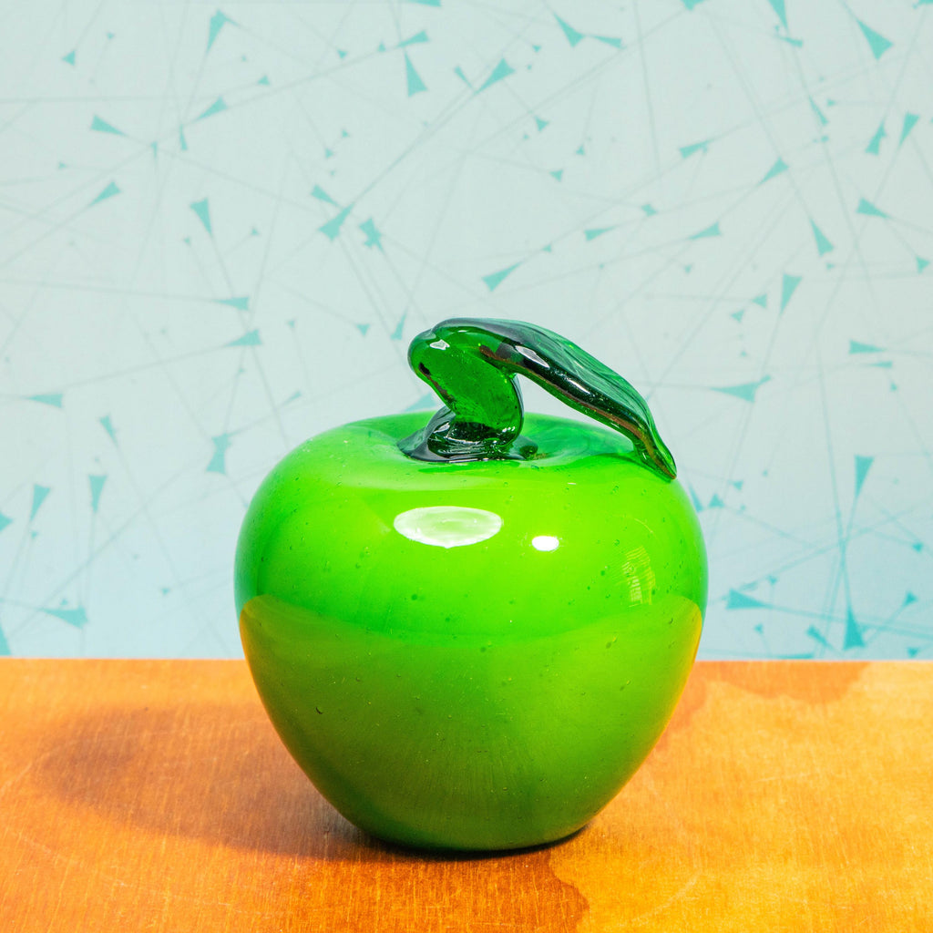 Vintage Set of Hand Blown Glass Fruit Sculptures | Includes 1 Lemon, 2 Green Apples, and 2 Green Bell Peppers