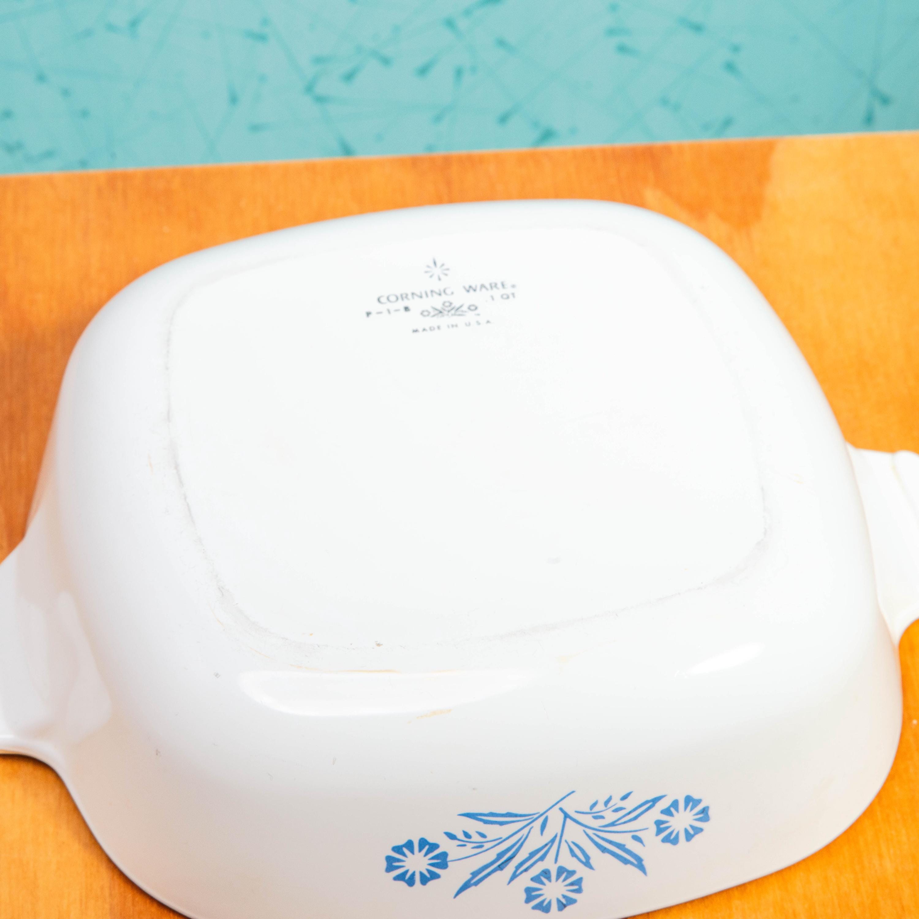 Corning Ware Blue Cornflower P-1-B 1 Quart Baking Dish with P-7-C Lid | Mid Century Bakeware