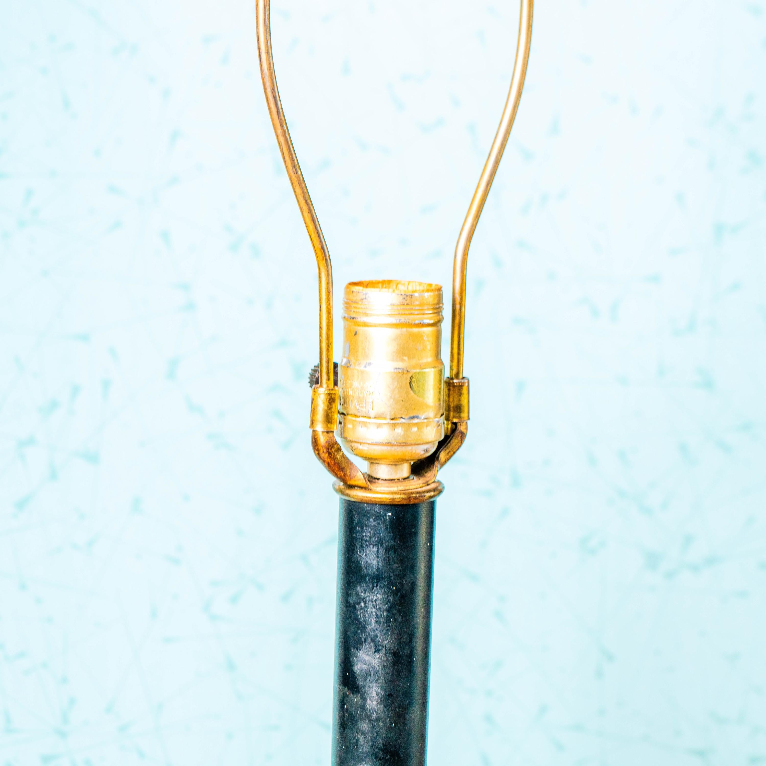 Vintage Honi Chilo Style Ceramic Wood with Inner Shade Dual-Bulb Brass Base and Accent Table Lamp | Mid Century