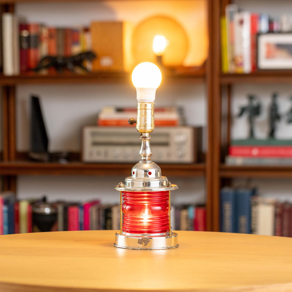 Vintage Red Nautical Maritime Dual-Bulb Lamp | Mid Century
