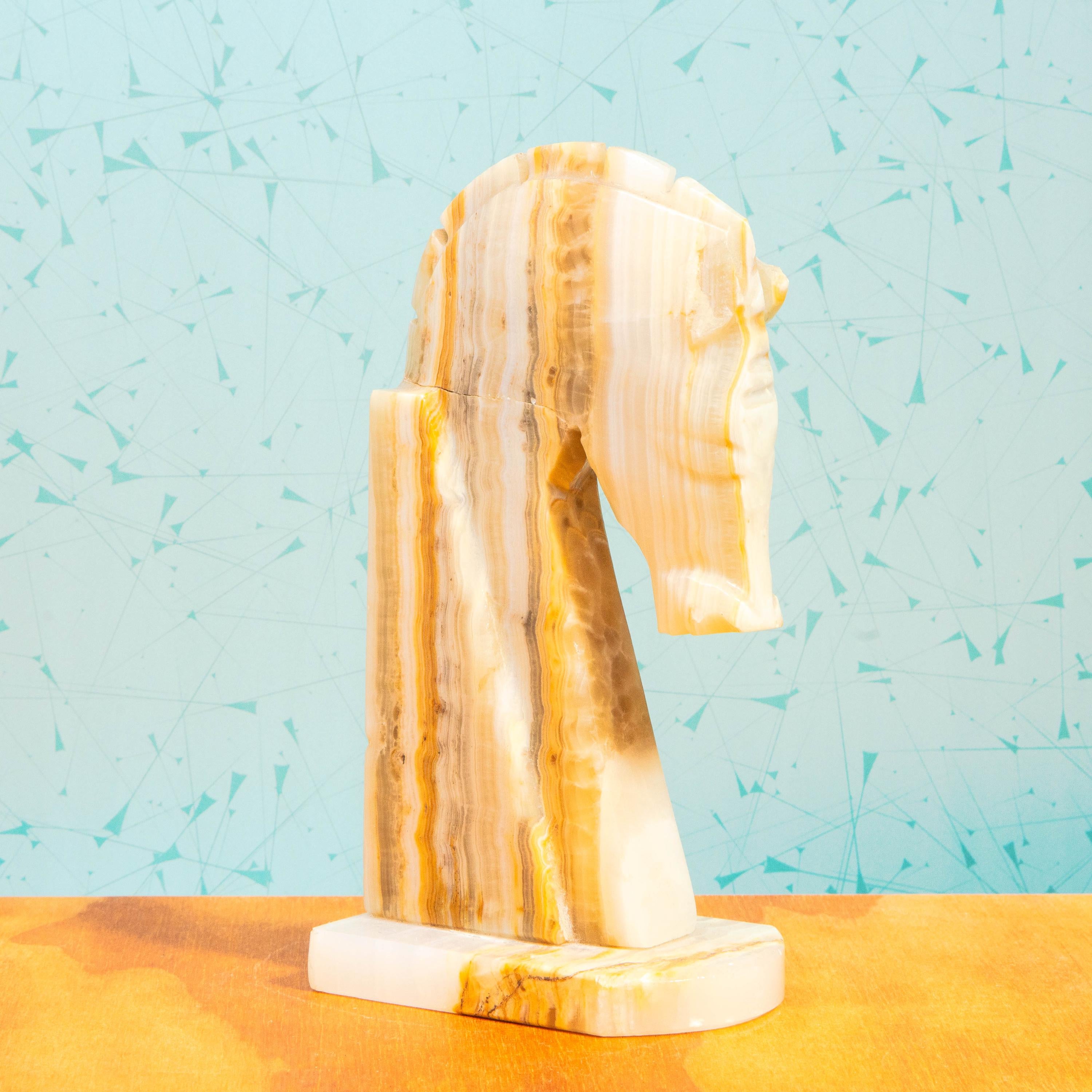 Vintage Onyx Horse Knight Chess Piece Book End | Mid Century Decor