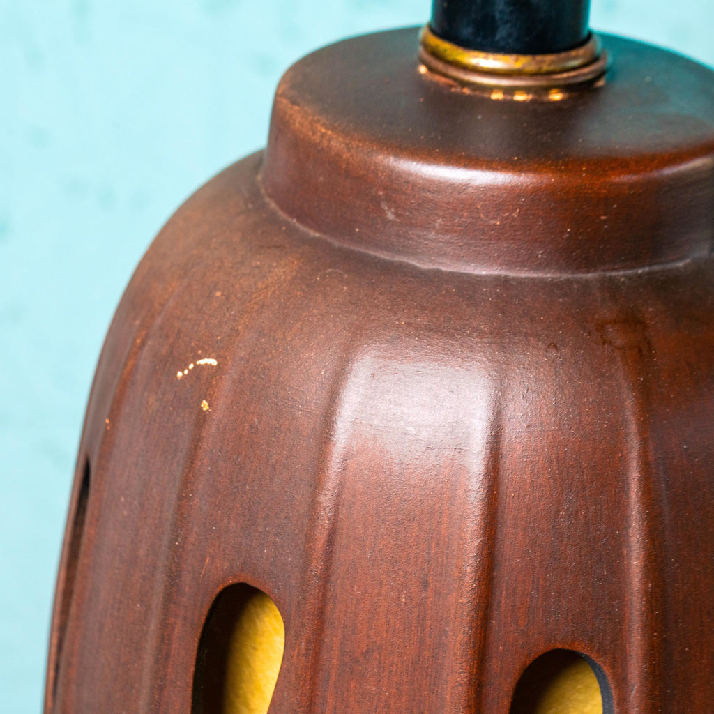 Vintage Honi Chilo Style Ceramic Wood with Inner Shade Dual-Bulb Brass Base and Accent Table Lamp | Mid Century