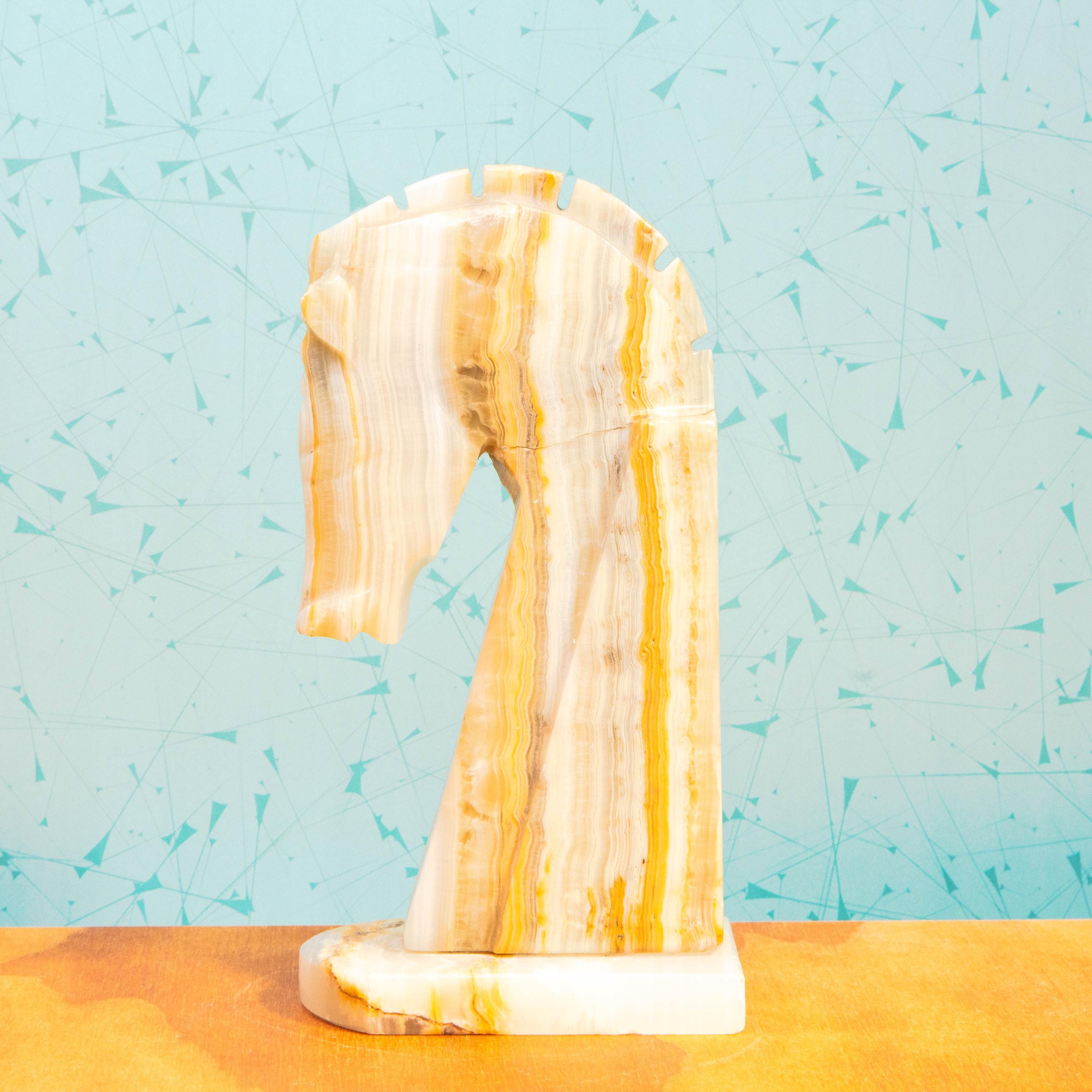 Vintage Onyx Horse Knight Chess Piece Book End | Mid Century Decor