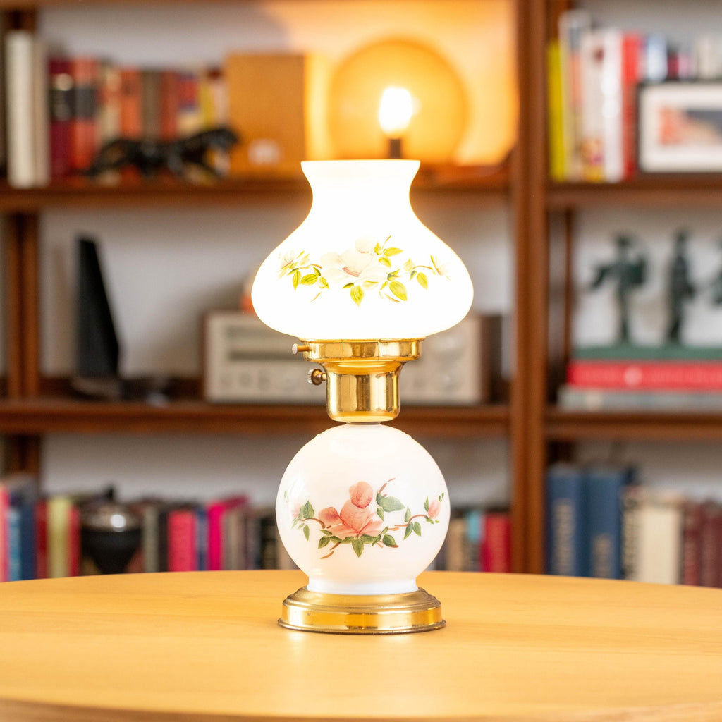 Vintage Gone With the Wind Style Hand-painted 2-Bulb Hurricane Lamp l | Mid Century