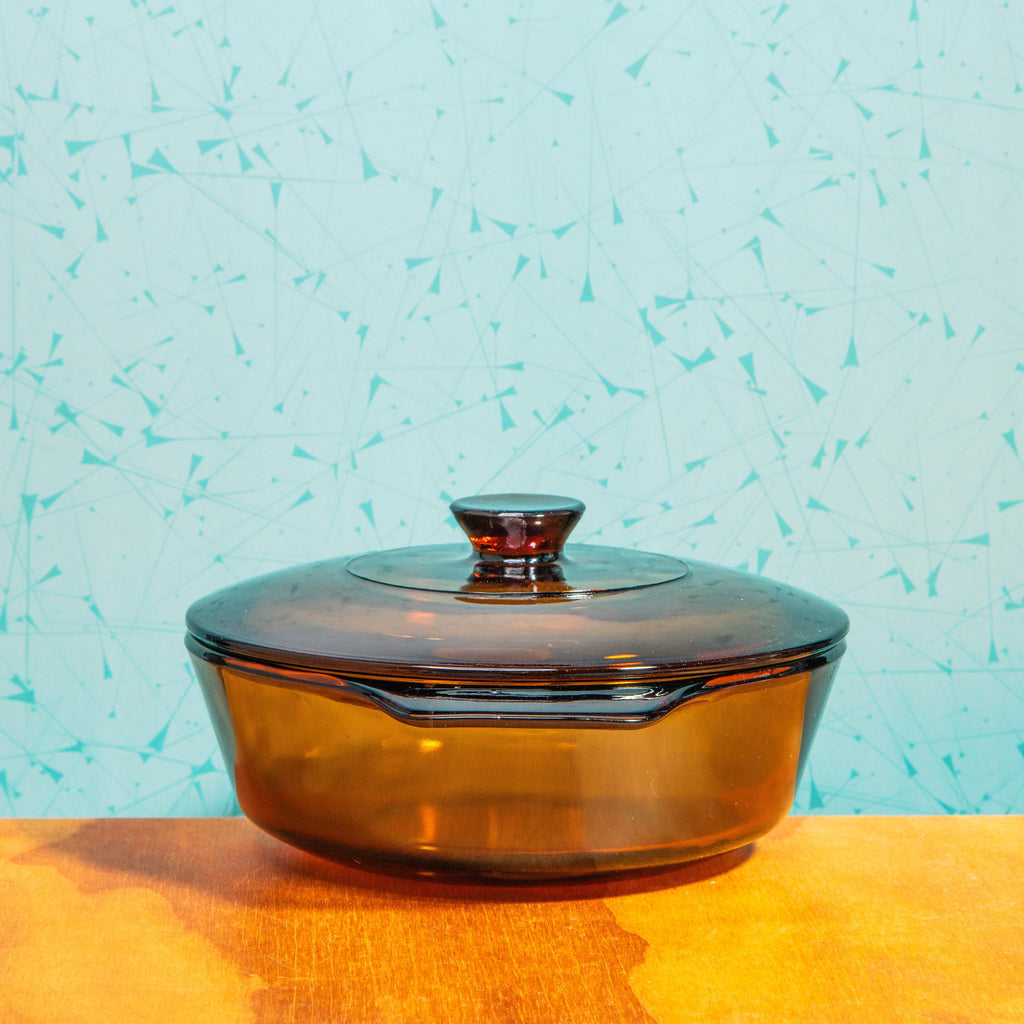 Vintage Anchor Hocking Fire King 436 1-Quart Amber Glass Baking Dish with Lid | Mid Century Bakeware