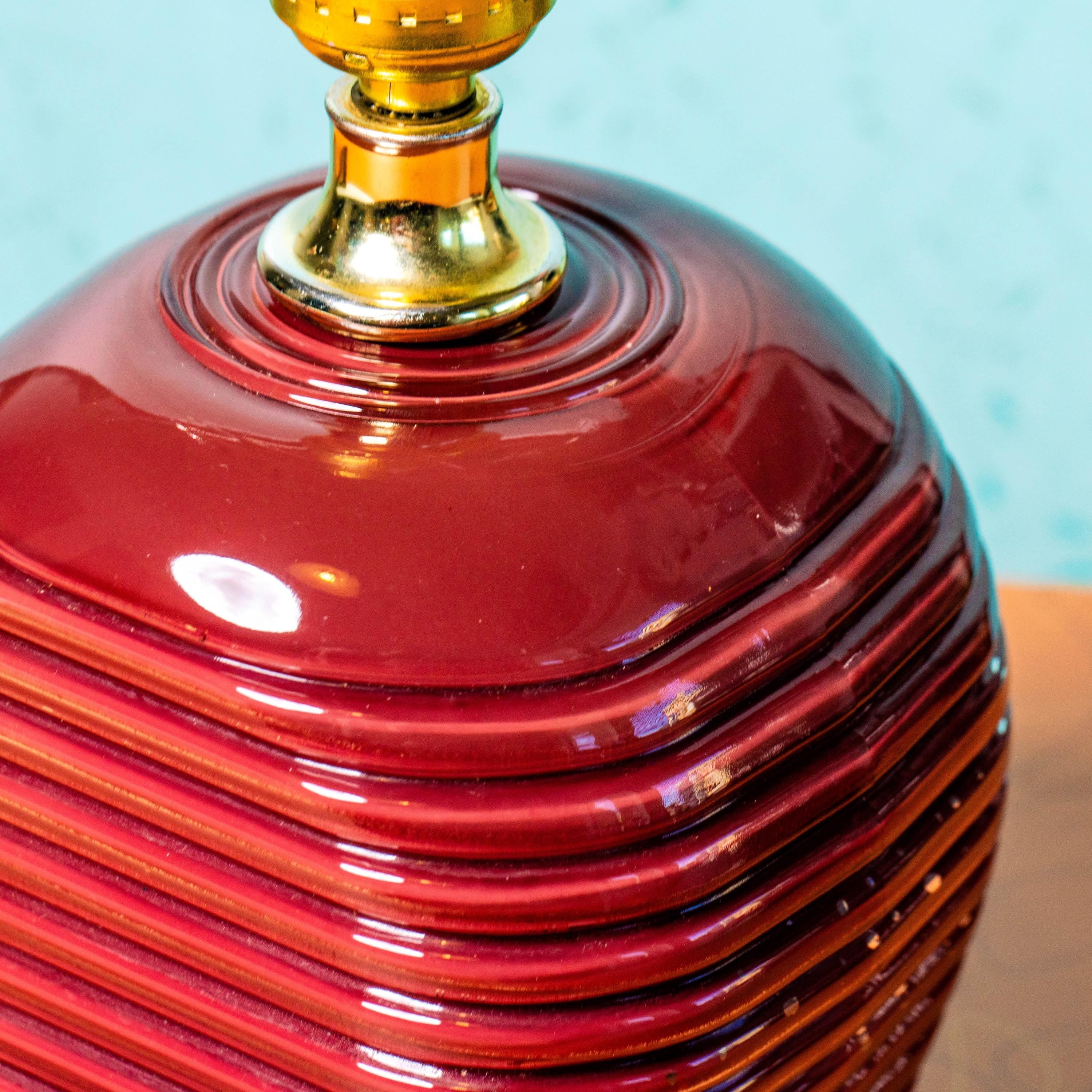 Vintage Red Beehive Desk Table Nightstand Lamp | Mid Century
