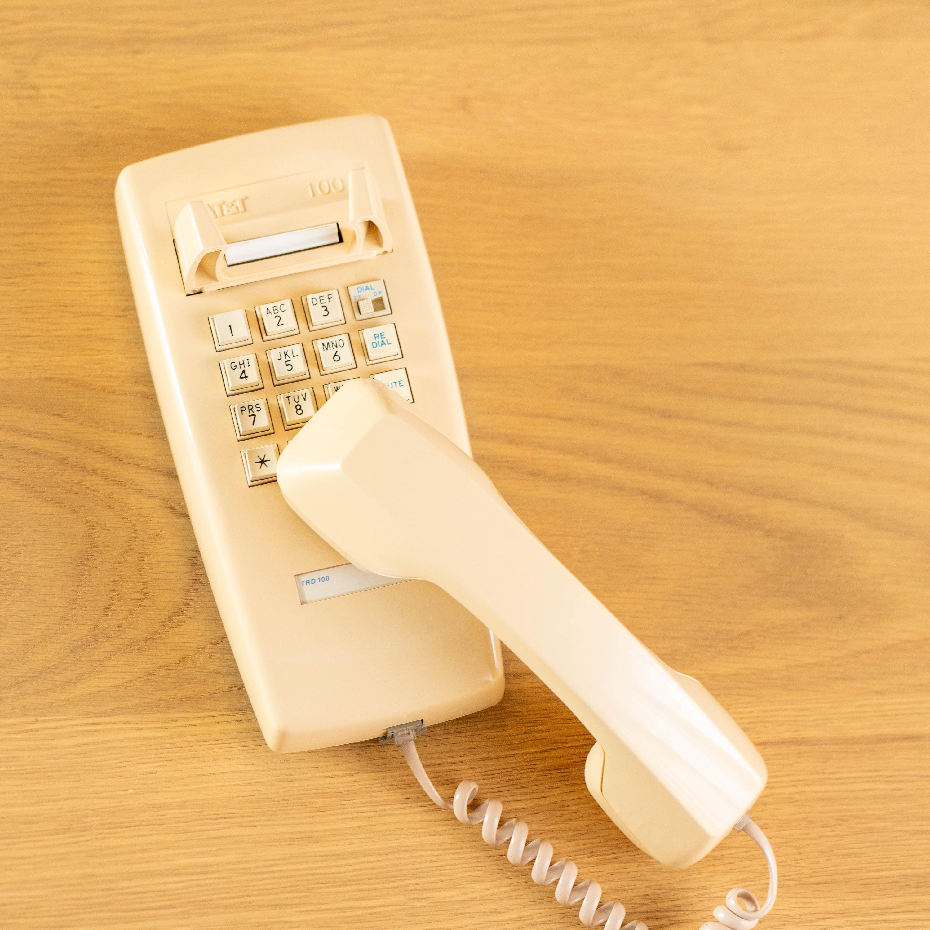 Vintage AT&T TRD 100 Beige Wall Phone | Mid Century Electronics