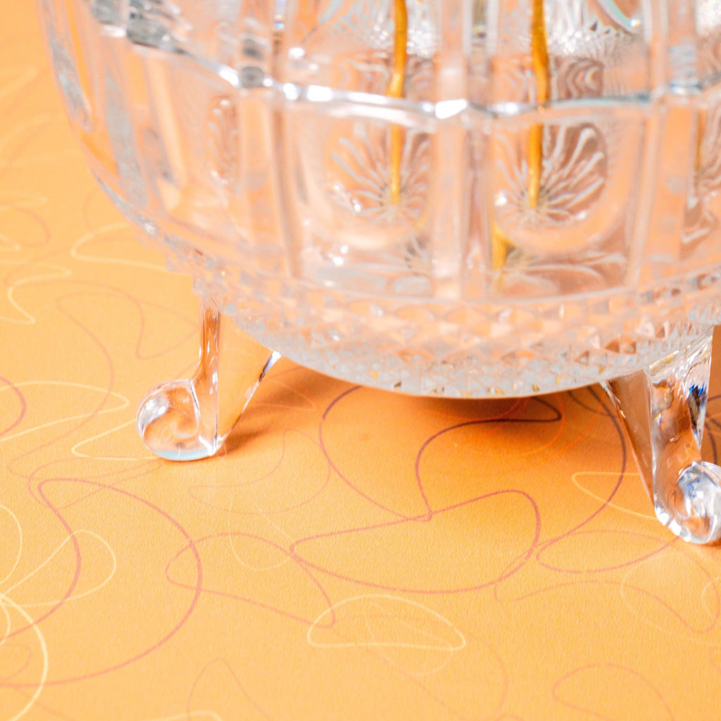 Vintage Crystal 3-Legged Lamp Brass and Glass with Harp and Finial | Mid Century