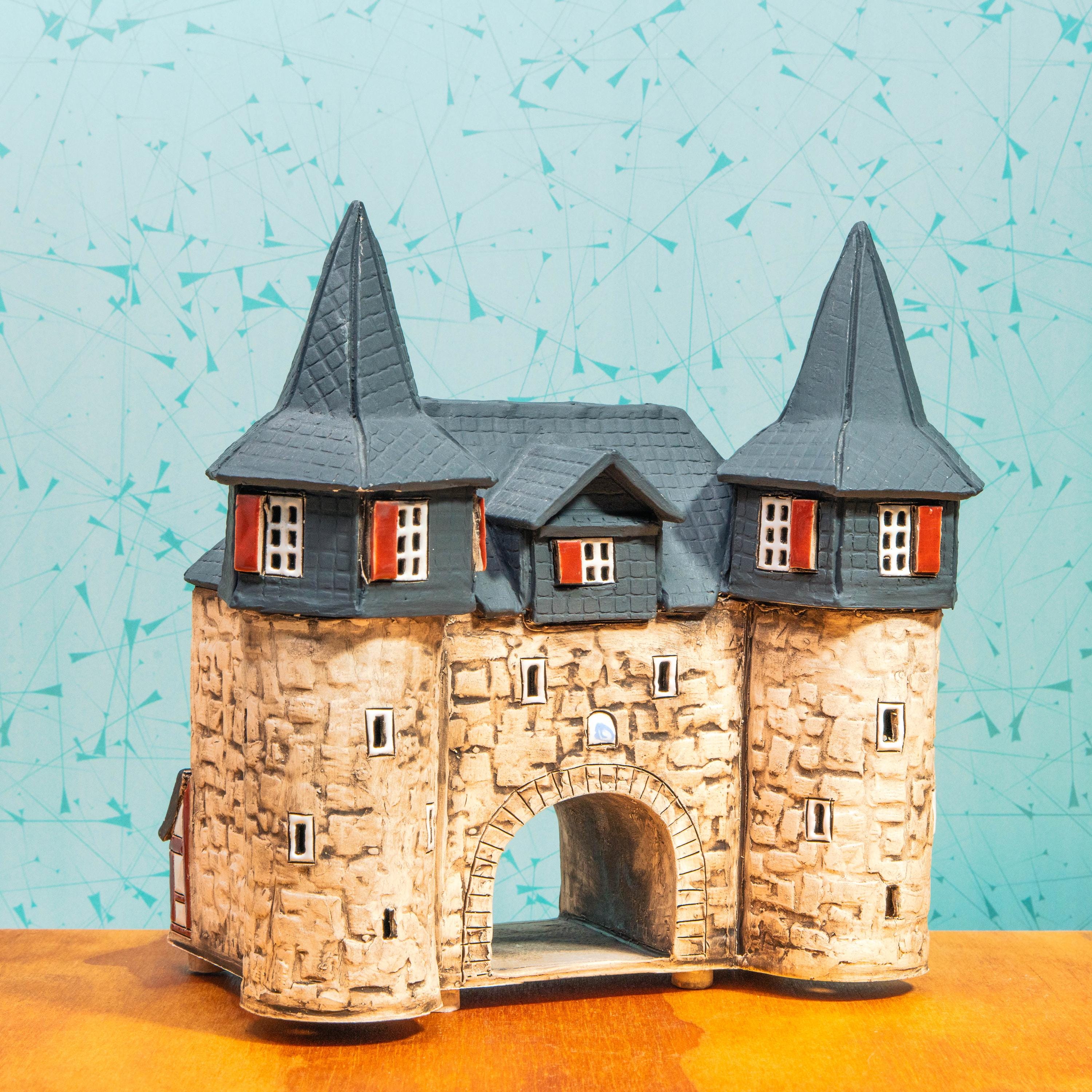 Vintage Gessner Handmade in Germany Miniature Ceramic Village Building Gate with Two Towers | Christmas Decoration