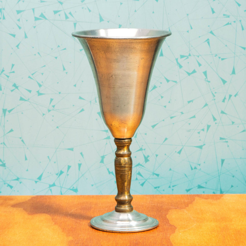 Vintage Pair of Hand Spun Brass and Pewter Wine Goblets by Jack Davis