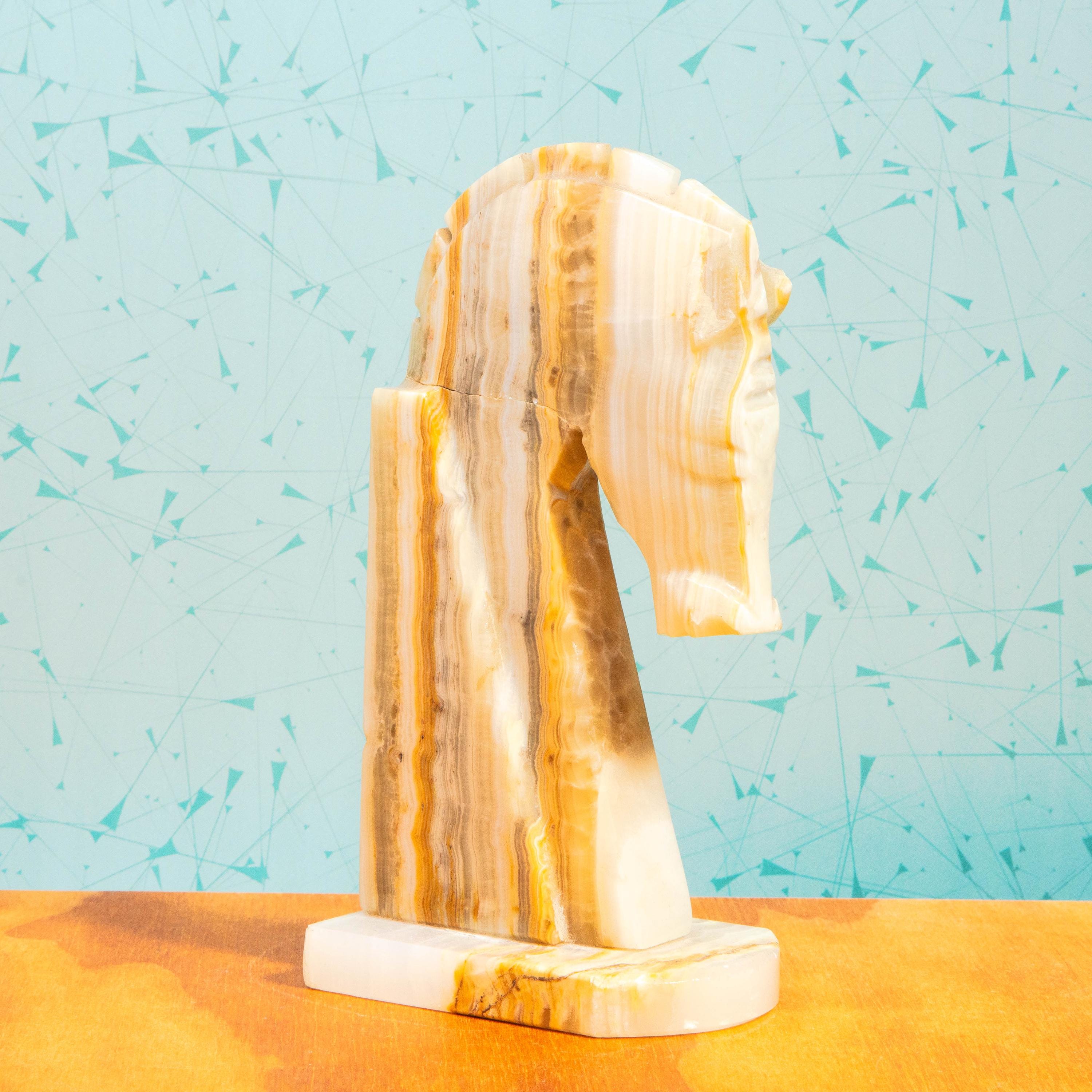 Vintage Onyx Horse Knight Chess Piece Book End | Mid Century Decor