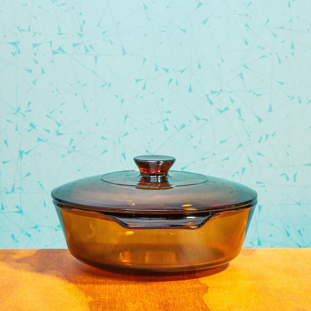 Vintage Anchor Hocking Fire King 436 1-Quart Amber Glass Baking Dish with Lid | Mid Century Bakeware