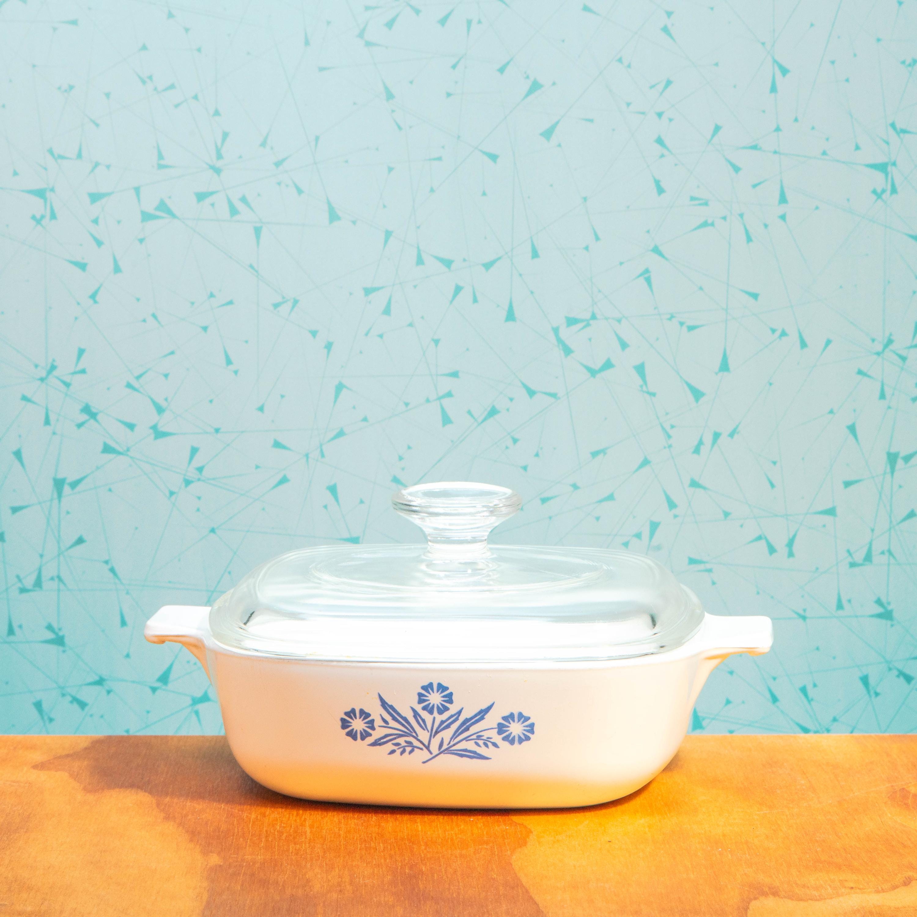 Corning Ware Blue Cornflower P-1-B 1 Quart Baking Dish with Pyrex A7C Lid | Mid Century Bakeware