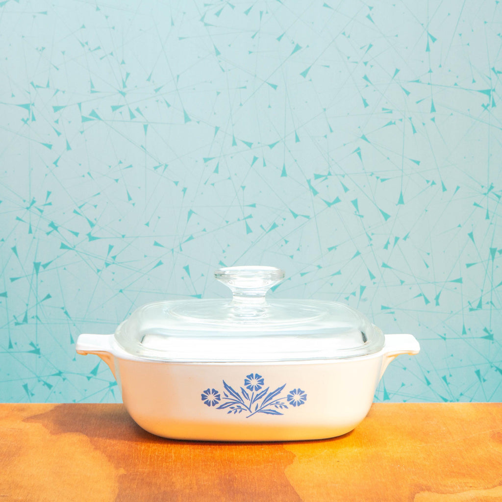 Corning Ware Blue Cornflower P-1-B 1 Quart Baking Dish with Pyrex A7C Lid | Mid Century Bakeware