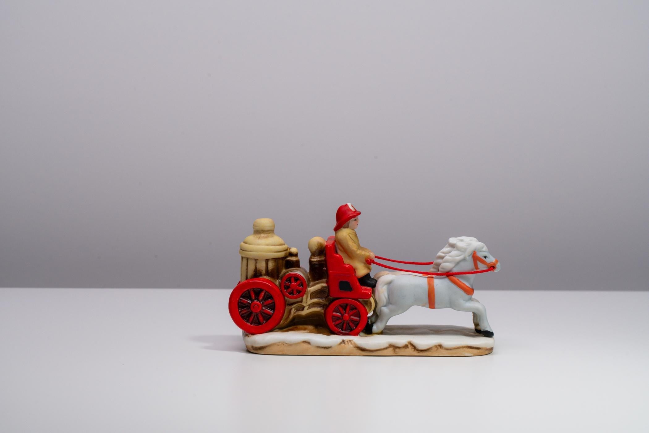Vintage Lefton Colonial Village Fire Pump Wagon Village Accessory - TSD 06458 | Christmas Decoration