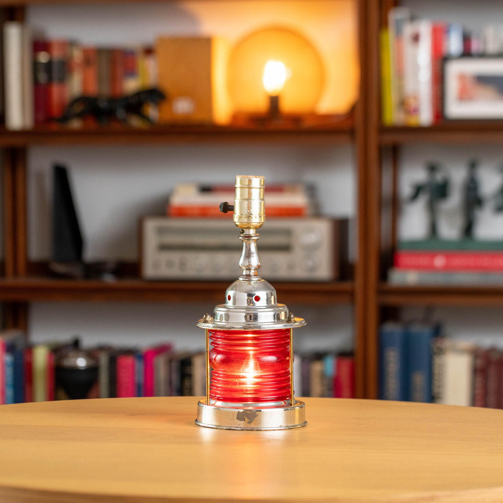 Vintage Red Nautical Maritime Dual-Bulb Lamp | Mid Century