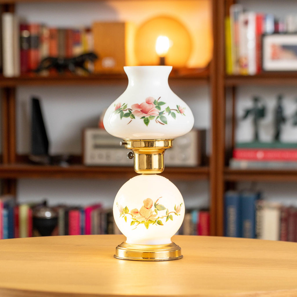 Vintage Gone With the Wind Style Hand-painted 2-Bulb Hurricane Lamp l | Mid Century