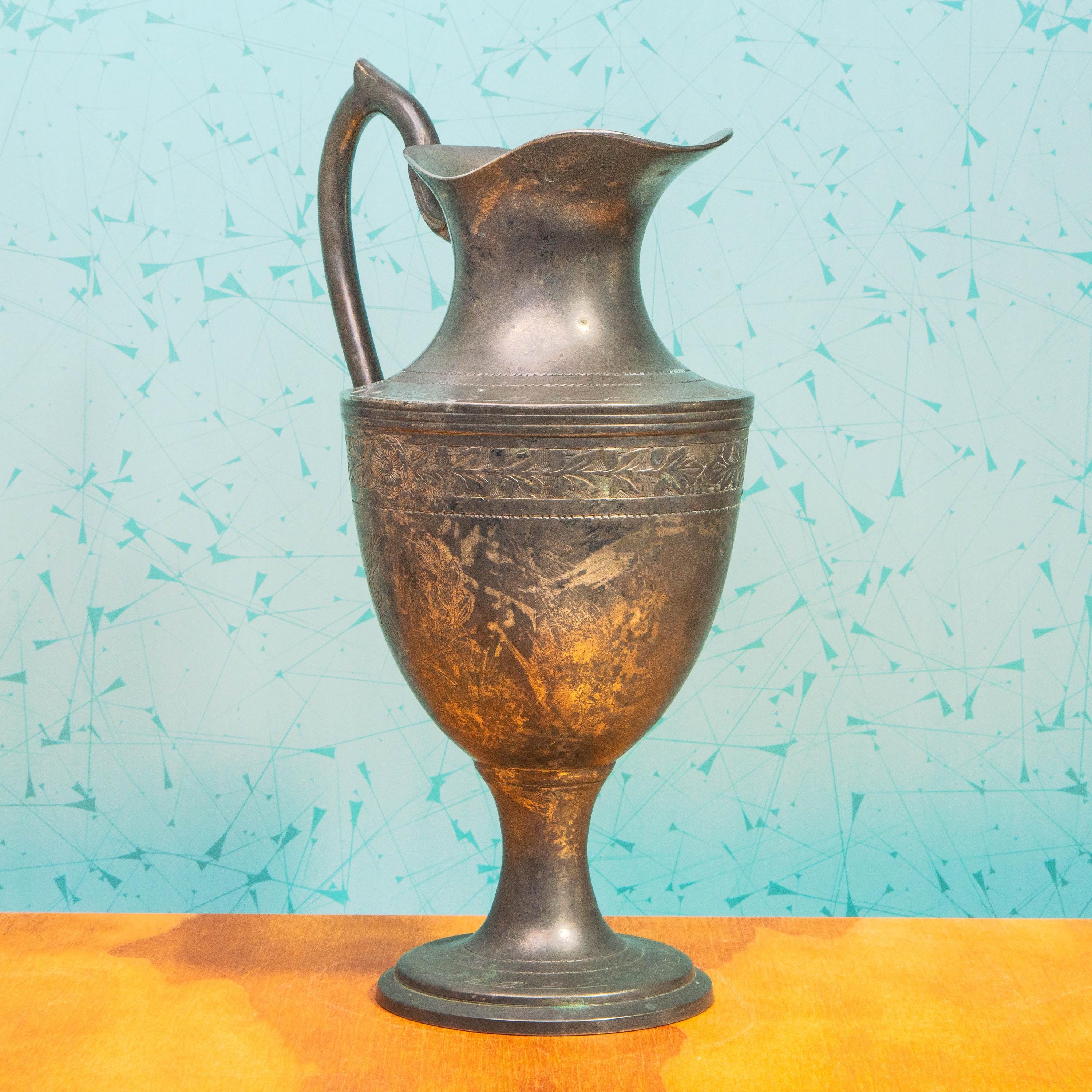 Vintage Large Antique Pewter Urn/Vase with Ornate Detail | Mid Century Decor