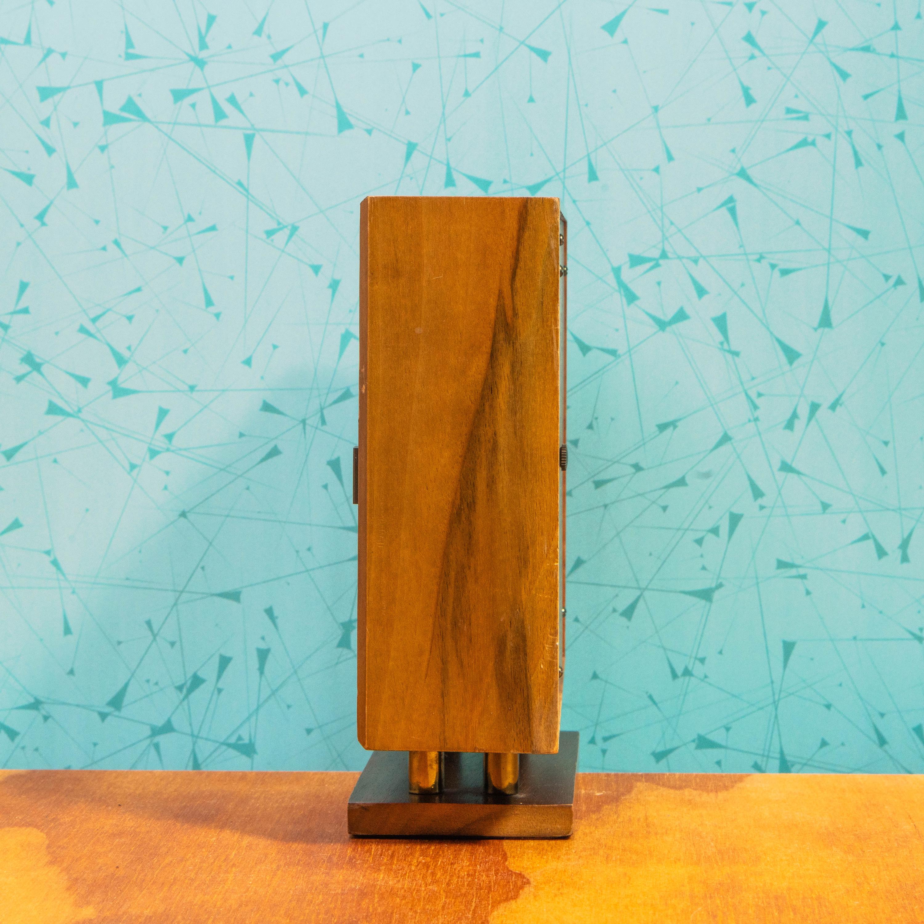 Vintage Phinney-Walker Wooden Desktop Clock with Brass Accents | Mid Century MCM