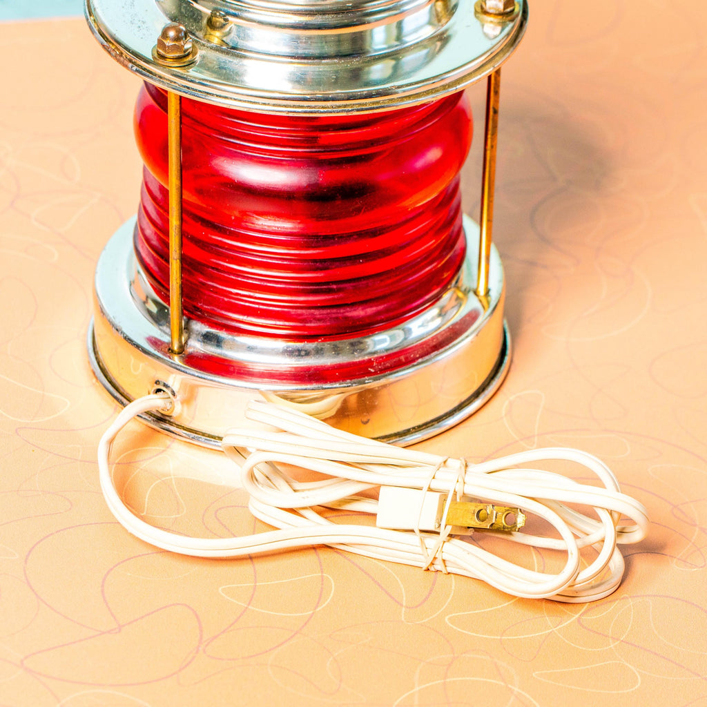 Vintage Red Nautical Maritime Dual-Bulb Lamp | Mid Century