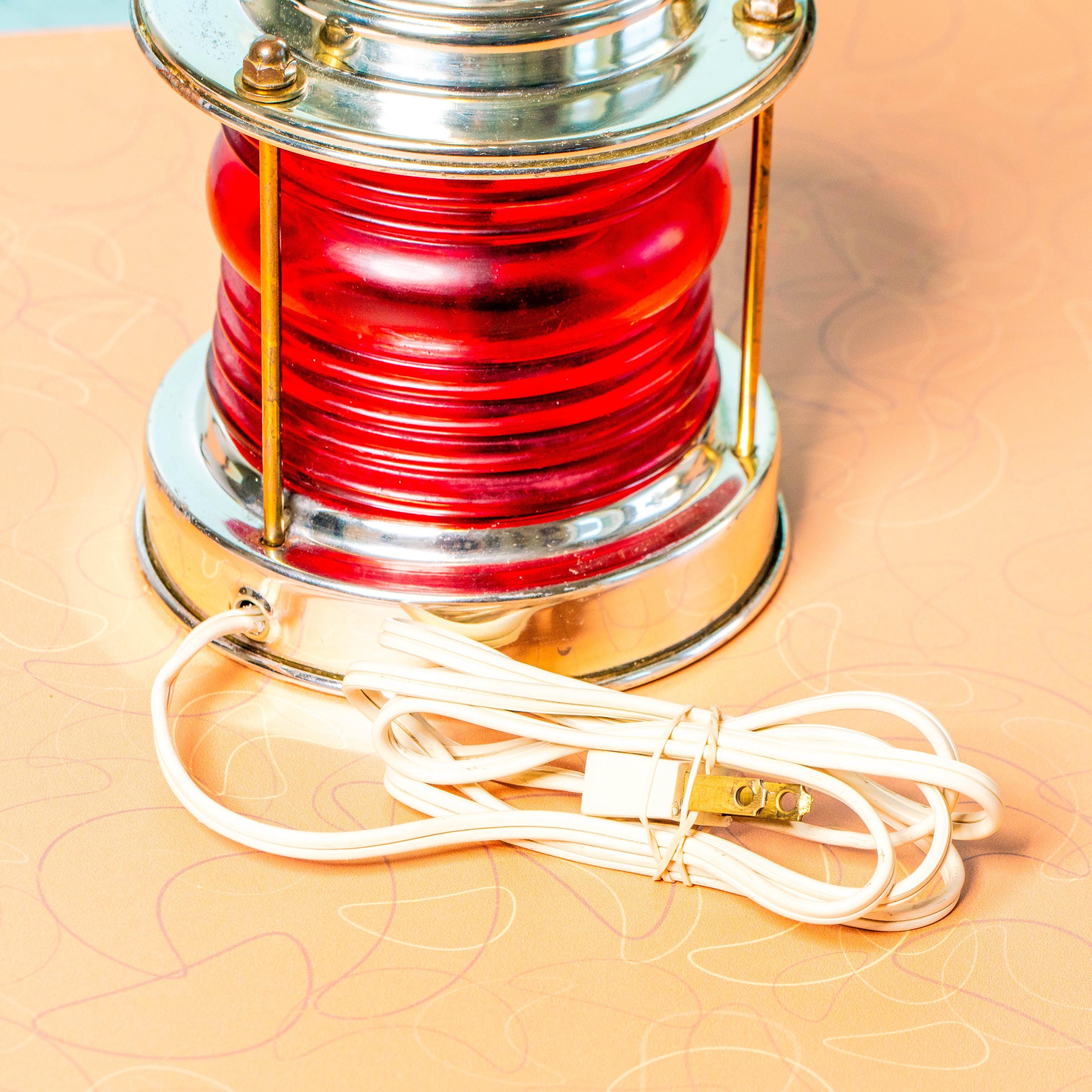 Vintage Red Nautical Maritime Dual-Bulb Lamp | Mid Century