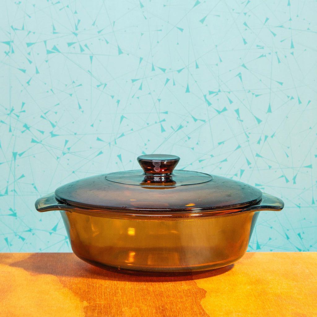 Vintage Anchor Hocking Fire King 436 1-Quart Amber Glass Baking Dish with Lid | Mid Century Bakeware