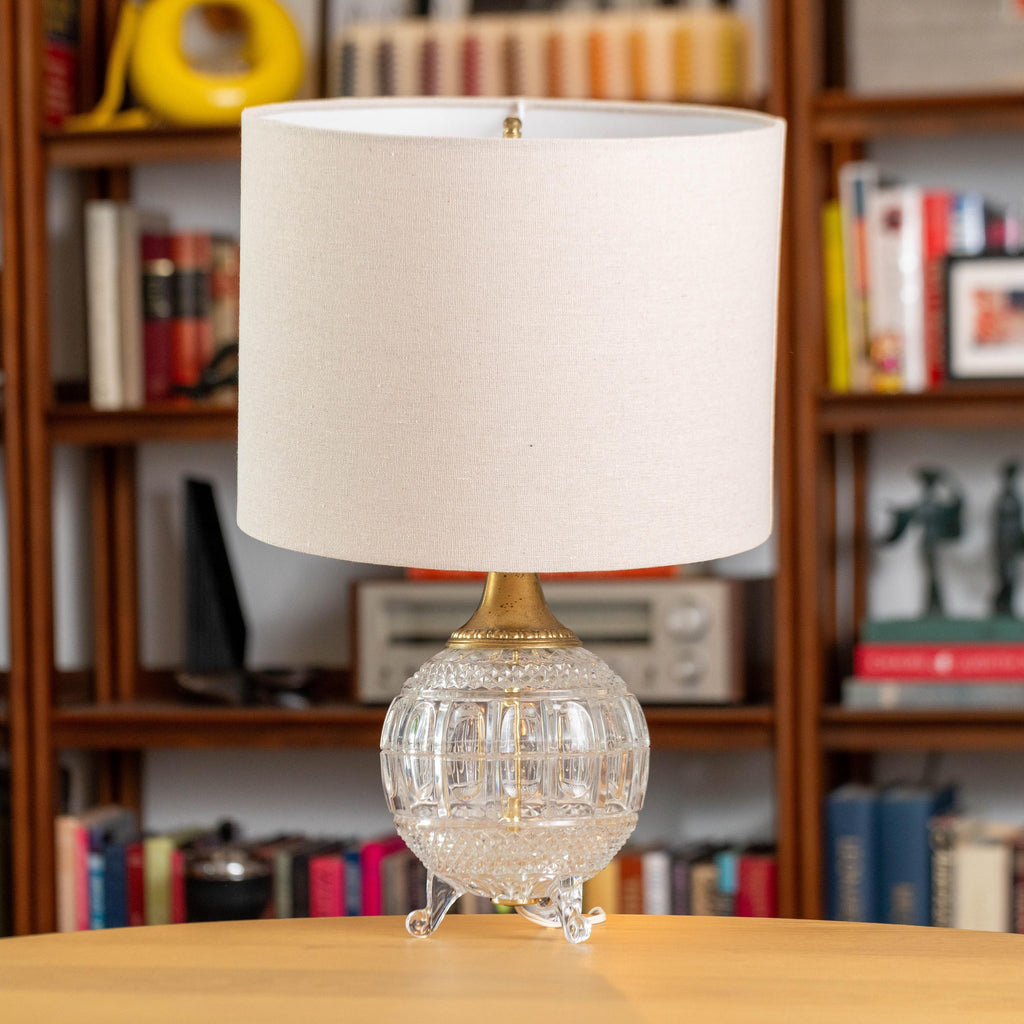 Vintage Crystal 3-Legged Lamp Brass and Glass with Harp and Finial | Mid Century