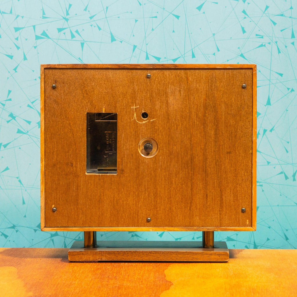 Vintage Phinney-Walker Wooden Desktop Clock with Brass Accents | Mid Century MCM