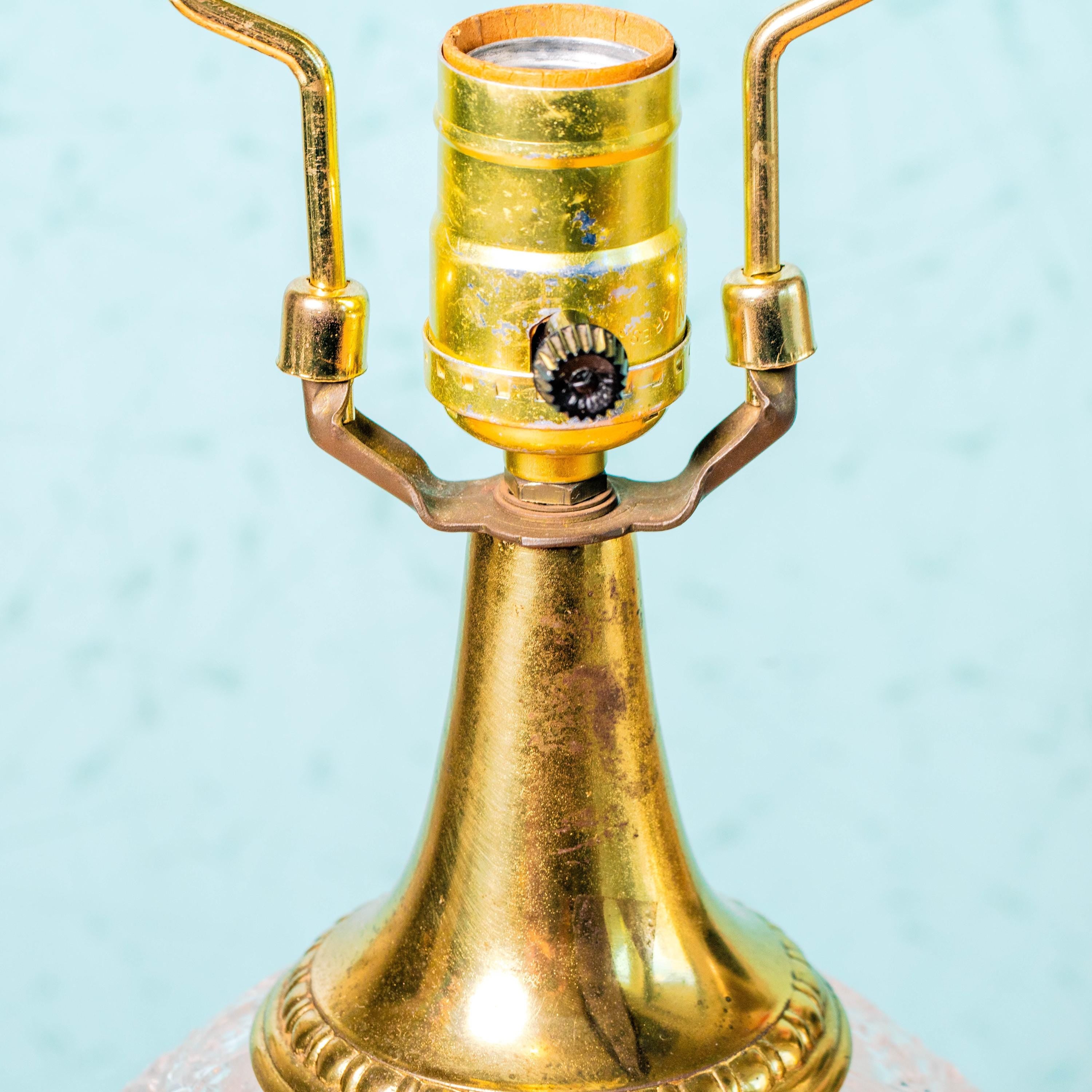 Vintage Crystal 3-Legged Lamp Brass and Glass with Harp and Finial | Mid Century