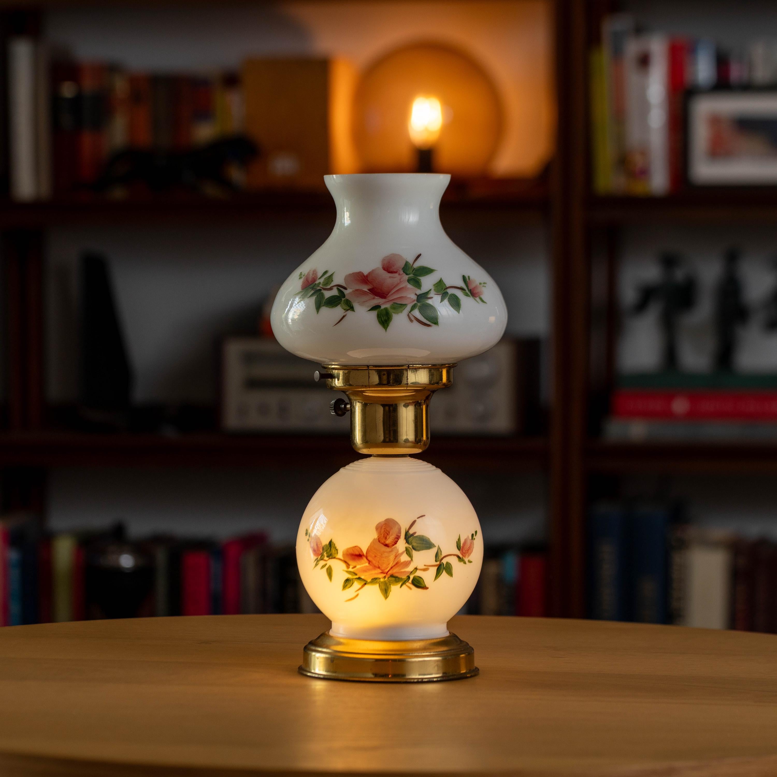 Vintage Gone With the Wind Style Hand-painted 2-Bulb Hurricane Lamp l | Mid Century