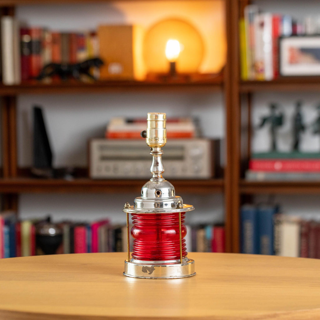 Vintage Red Nautical Maritime Dual-Bulb Lamp | Mid Century