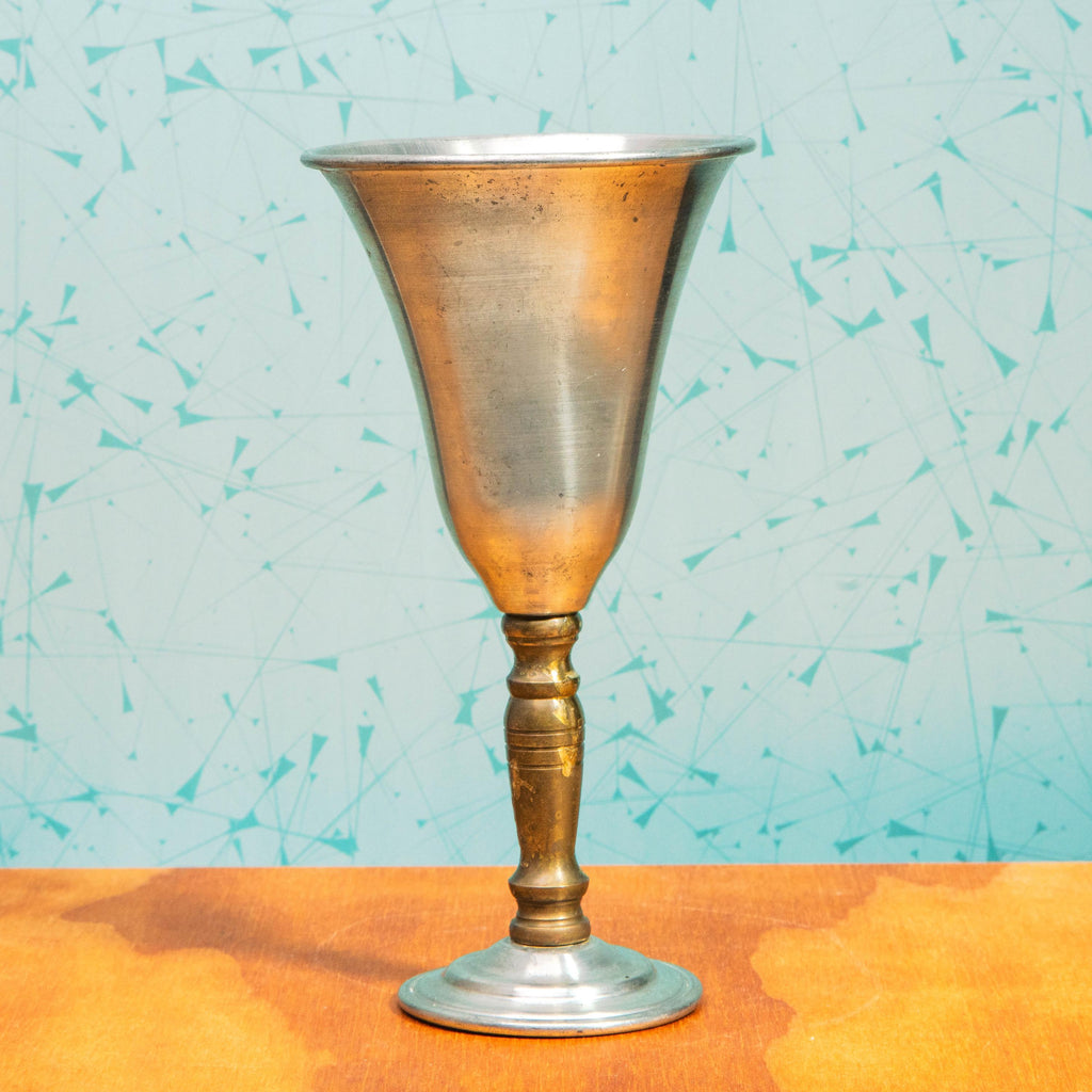 Vintage Pair of Hand Spun Brass and Pewter Wine Goblets by Jack Davis