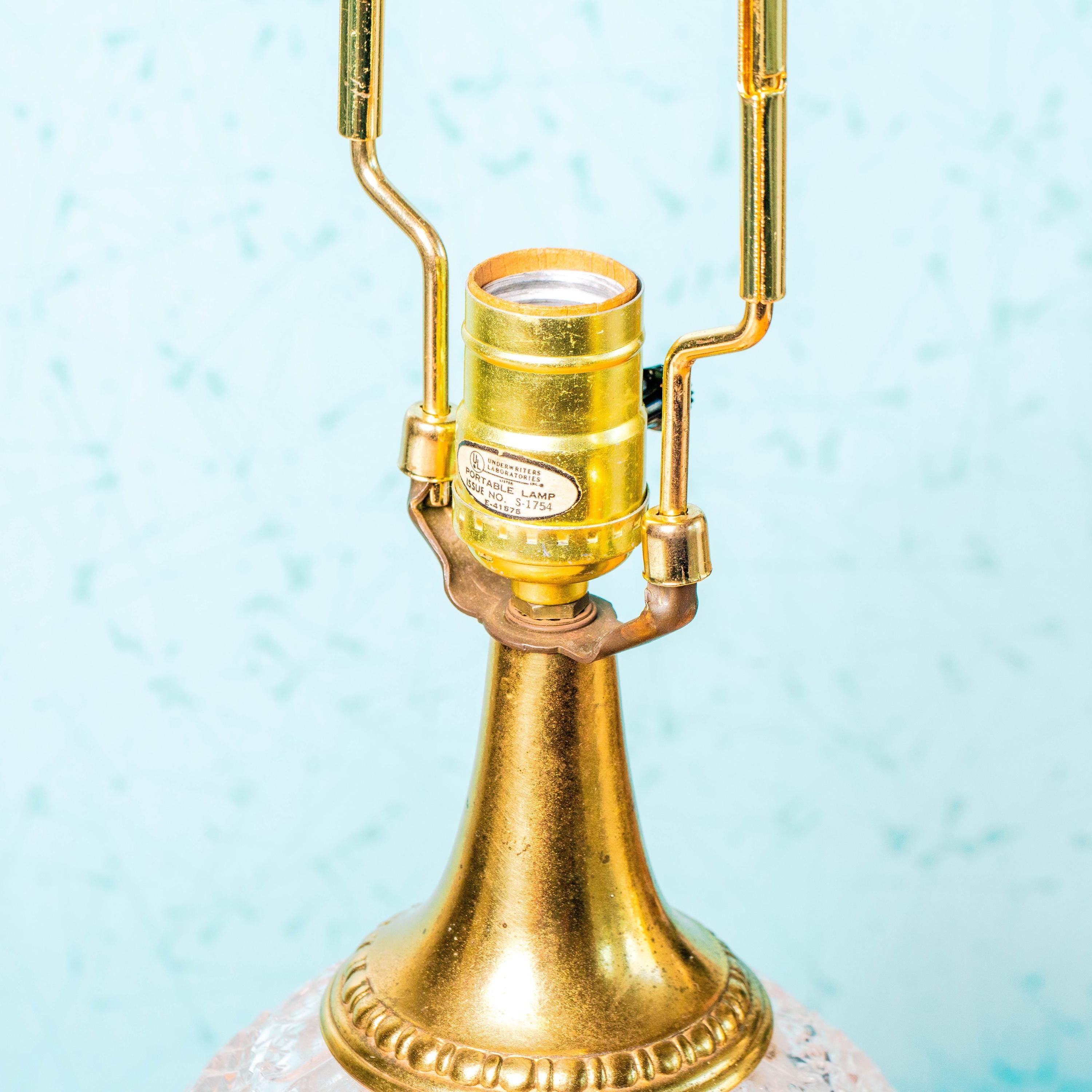 Vintage Crystal 3-Legged Lamp Brass and Glass with Harp and Finial | Mid Century